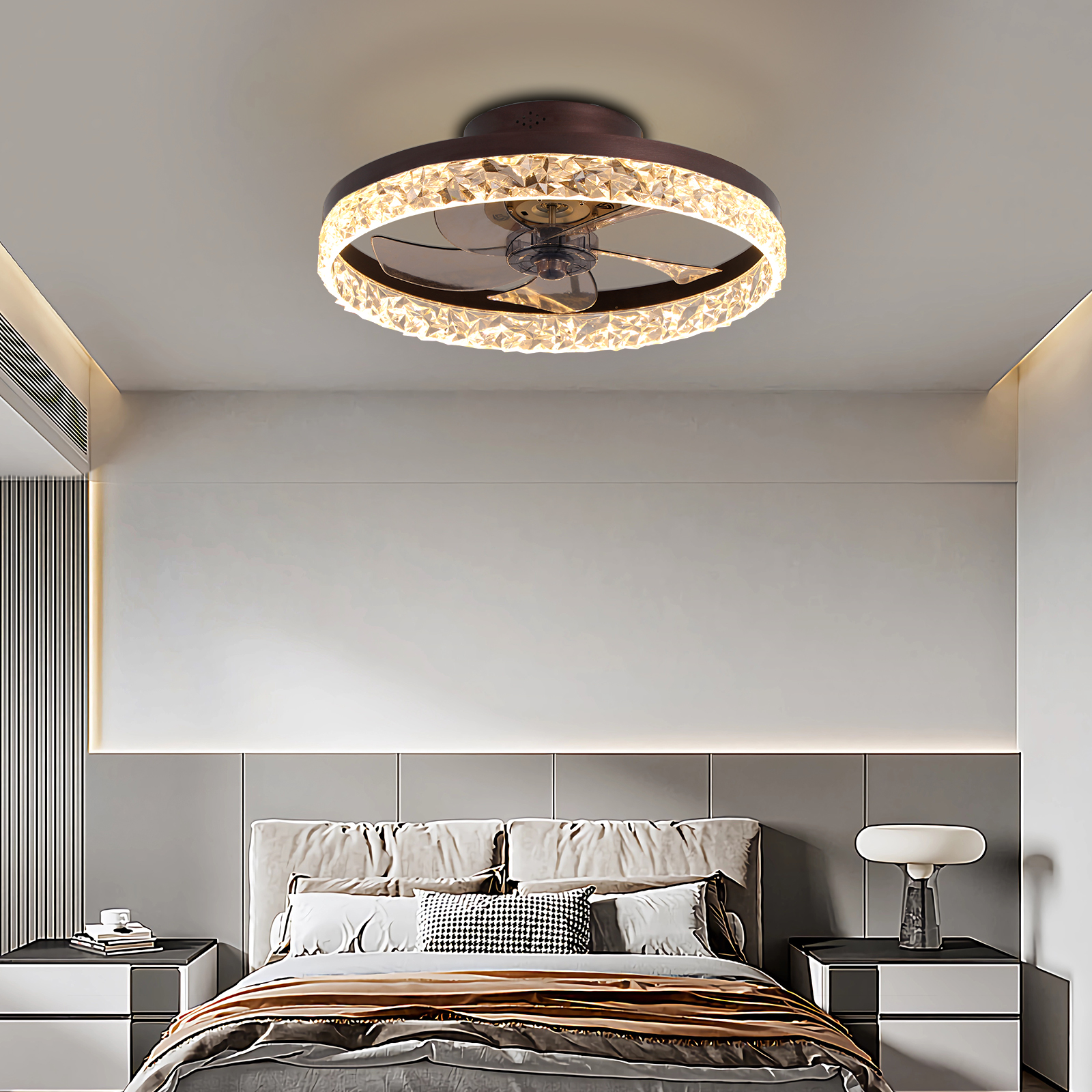 Low Profile Ceiling Fan with Light and Remote Control, Dimmable LED Ceiling Fan, 6 Speeds, Timing Reversible Blades, Brown, 20" - Image 3