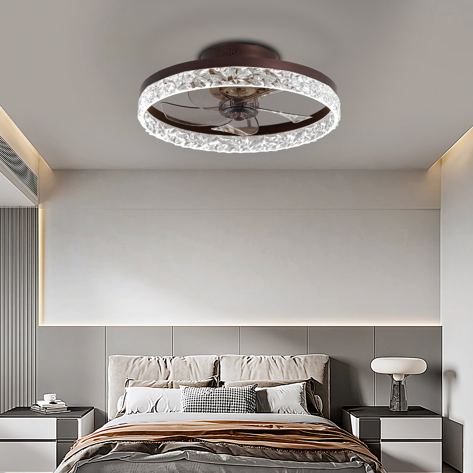 Low Profile Ceiling Fan with Light and Remote Control, Dimmable LED Ceiling Fan, 6 Speeds, Timing Reversible Blades, Brown, 20" - Image 4