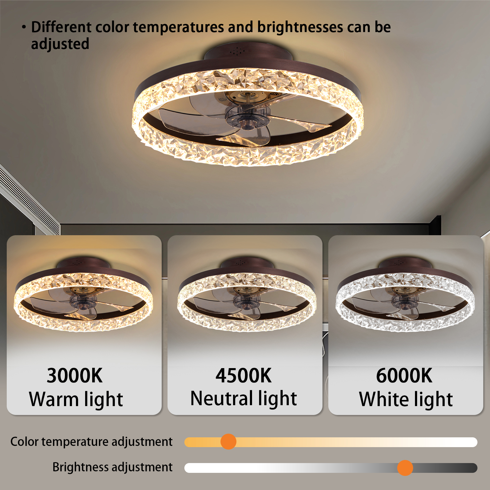 Low Profile Ceiling Fan with Light and Remote Control, Dimmable LED Ceiling Fan, 6 Speeds, Timing Reversible Blades, Brown, 20" - Image 6