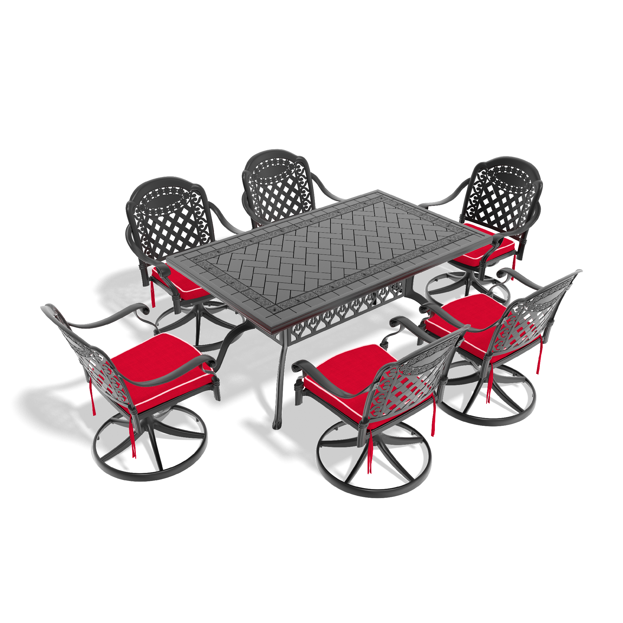 7-Piece All-Weather Cast Aluminum Dining Set, Include 6 Swivel Chairs and Rectangular Table With Black Frame(same sku:W1710S00458) - Image 2