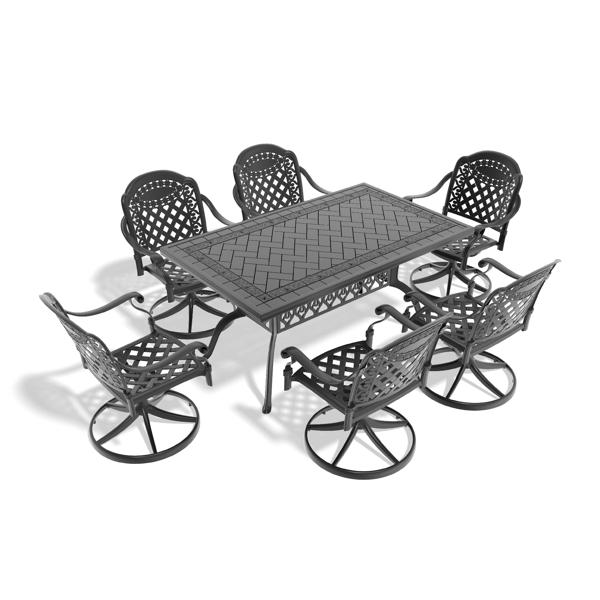 7-Piece All-Weather Cast Aluminum Dining Set, Include 6 Swivel Chairs and Rectangular Table With Black Frame(same sku:W1710S00458) - Image 3