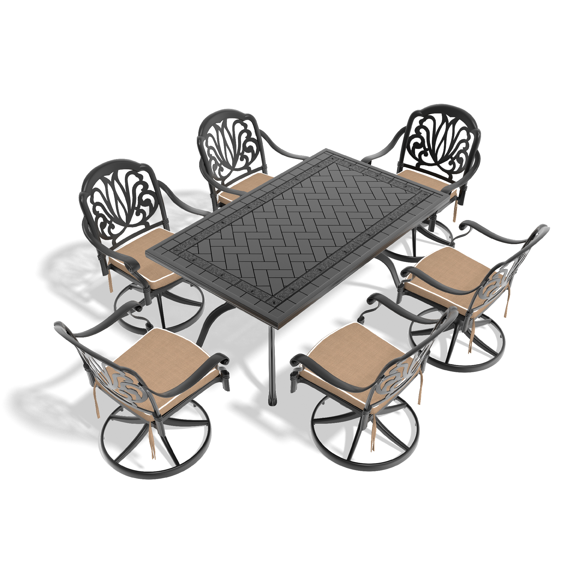7-Piece All-Weather Cast Aluminum Dining Set, Include 6 Swivel Chairs and Rectangular Table With Black Frame(same sku:W1710S00286) - Image 2