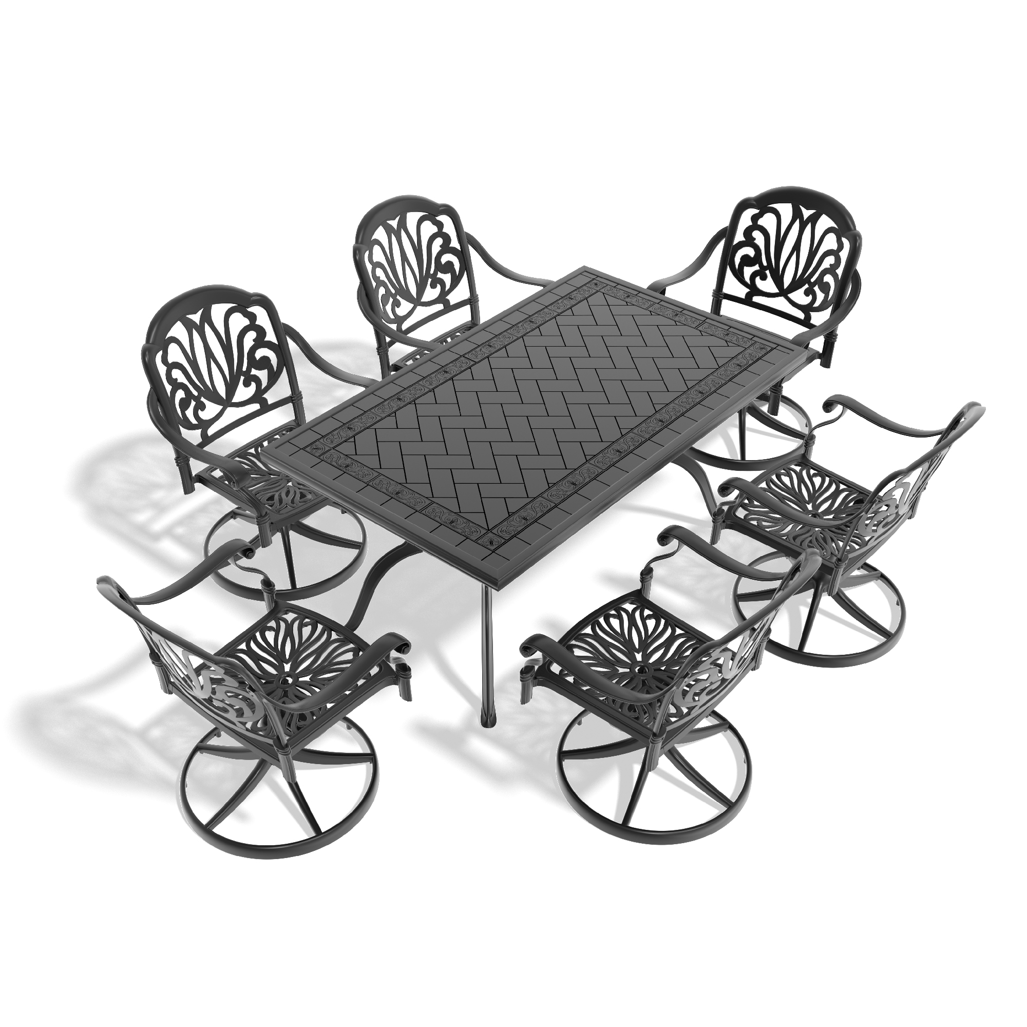 7-Piece All-Weather Cast Aluminum Dining Set, Include 6 Swivel Chairs and Rectangular Table With Black Frame(same sku:W1710S00286) - Image 3