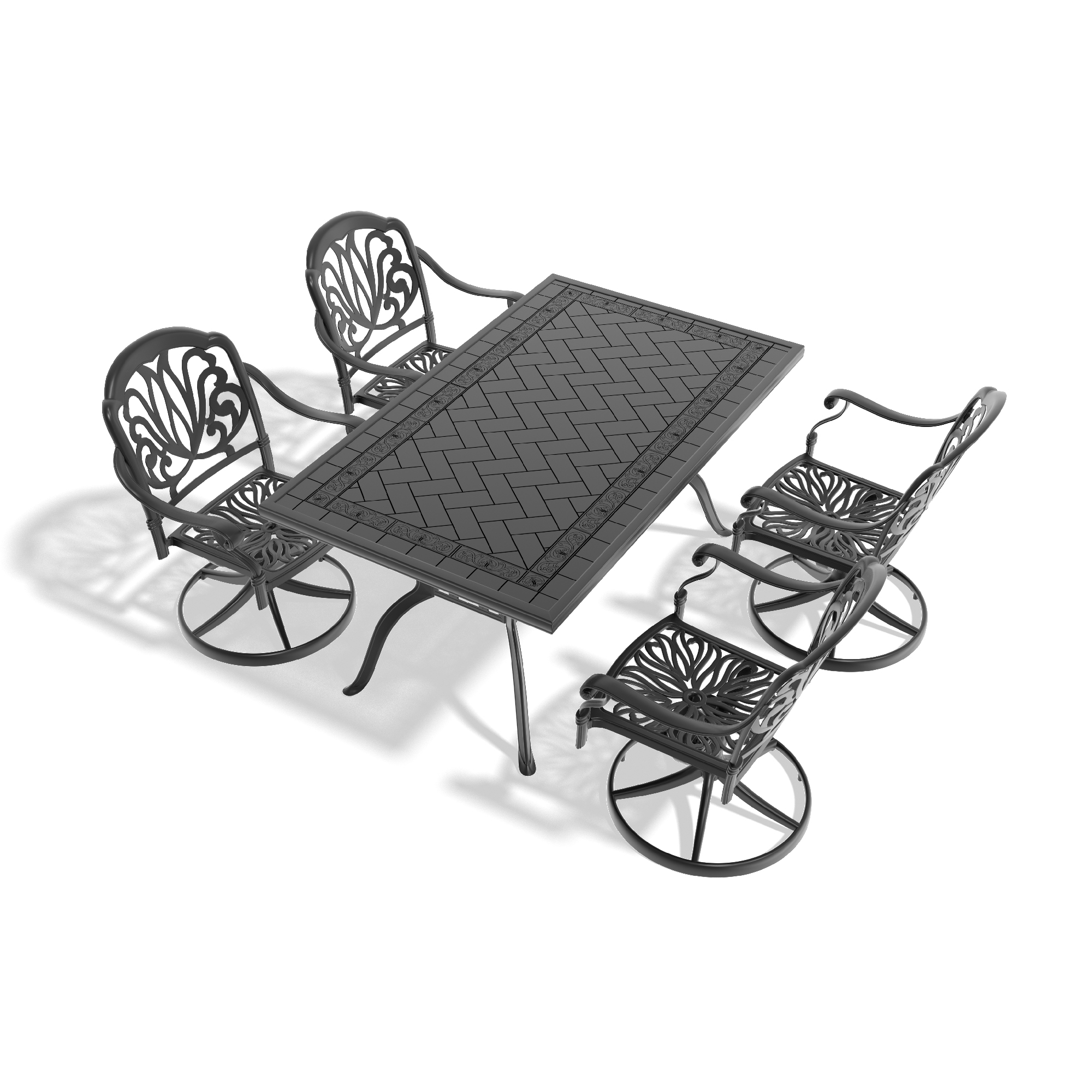 5-Piece All-Weather Cast Aluminum Dining Set, Include 4 Swivel Chairs and Rectangular Table With Black Frame (same sku:W1710S00285) - Image 2
