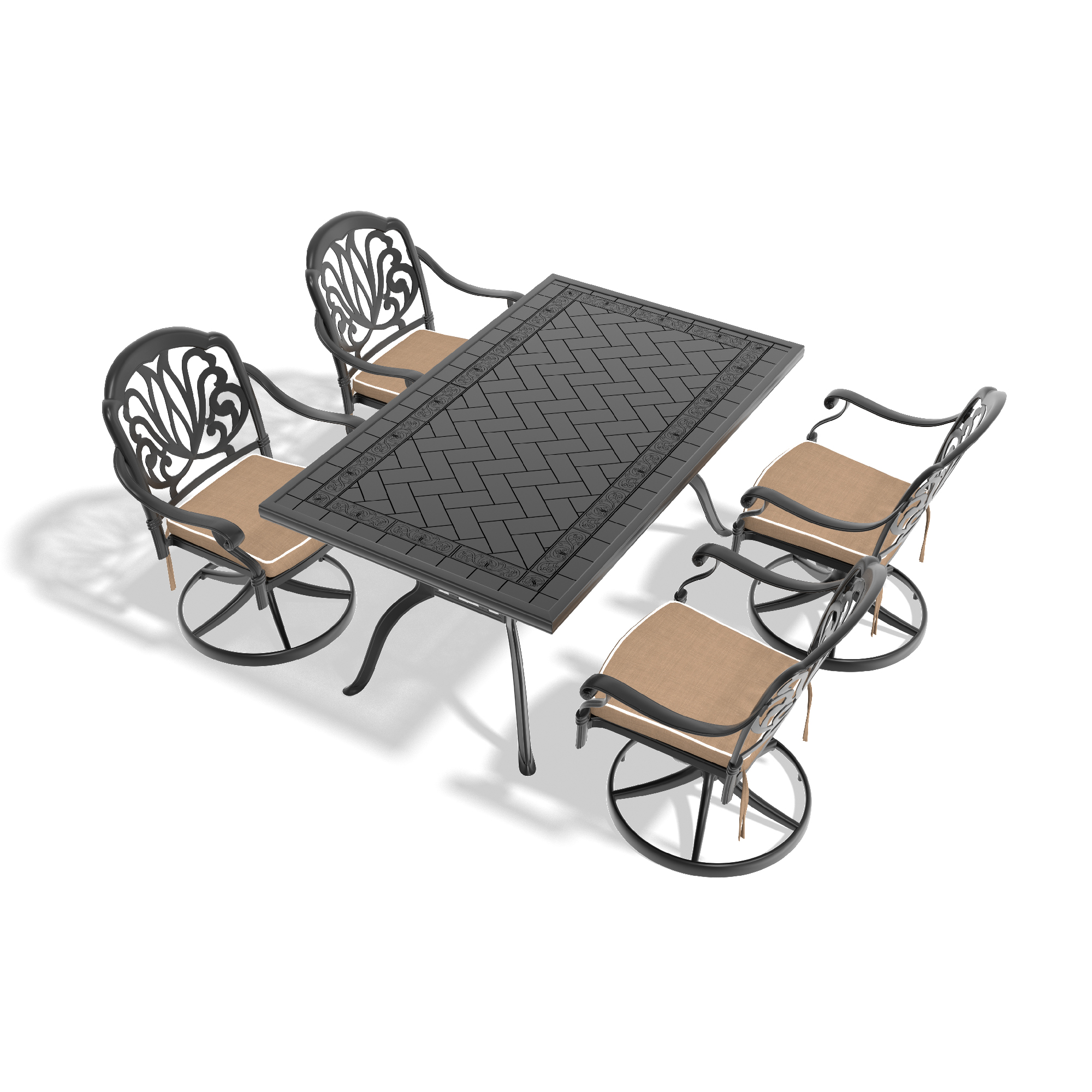 5-Piece All-Weather Cast Aluminum Dining Set, Include 4 Swivel Chairs and Rectangular Table With Black Frame (same sku:W1710S00285) - Image 3