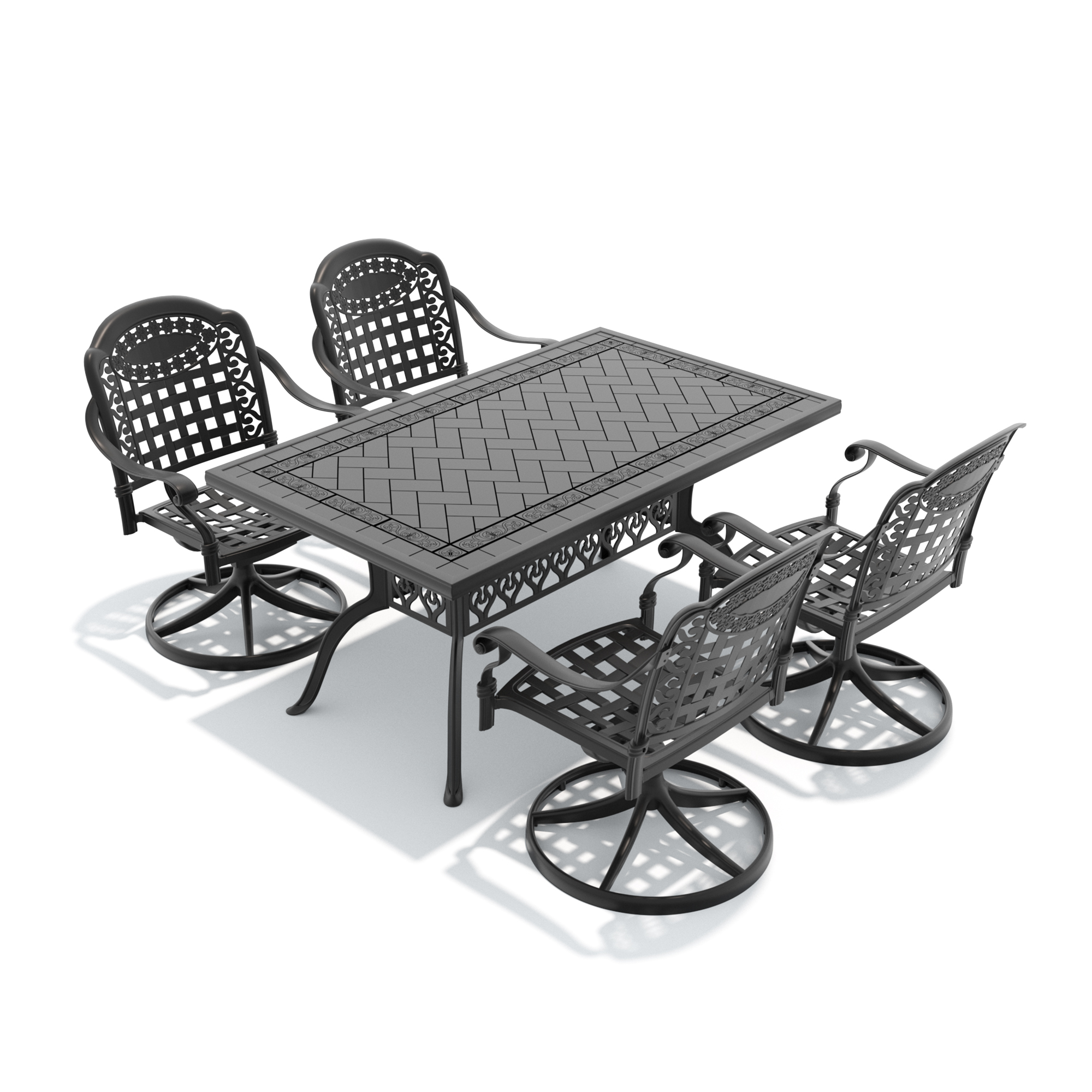 5-Piece All-Weather Cast Aluminum Dining Set, Include 4 Swivel Chairs and Rectangular Table With Black Frame - Image 2