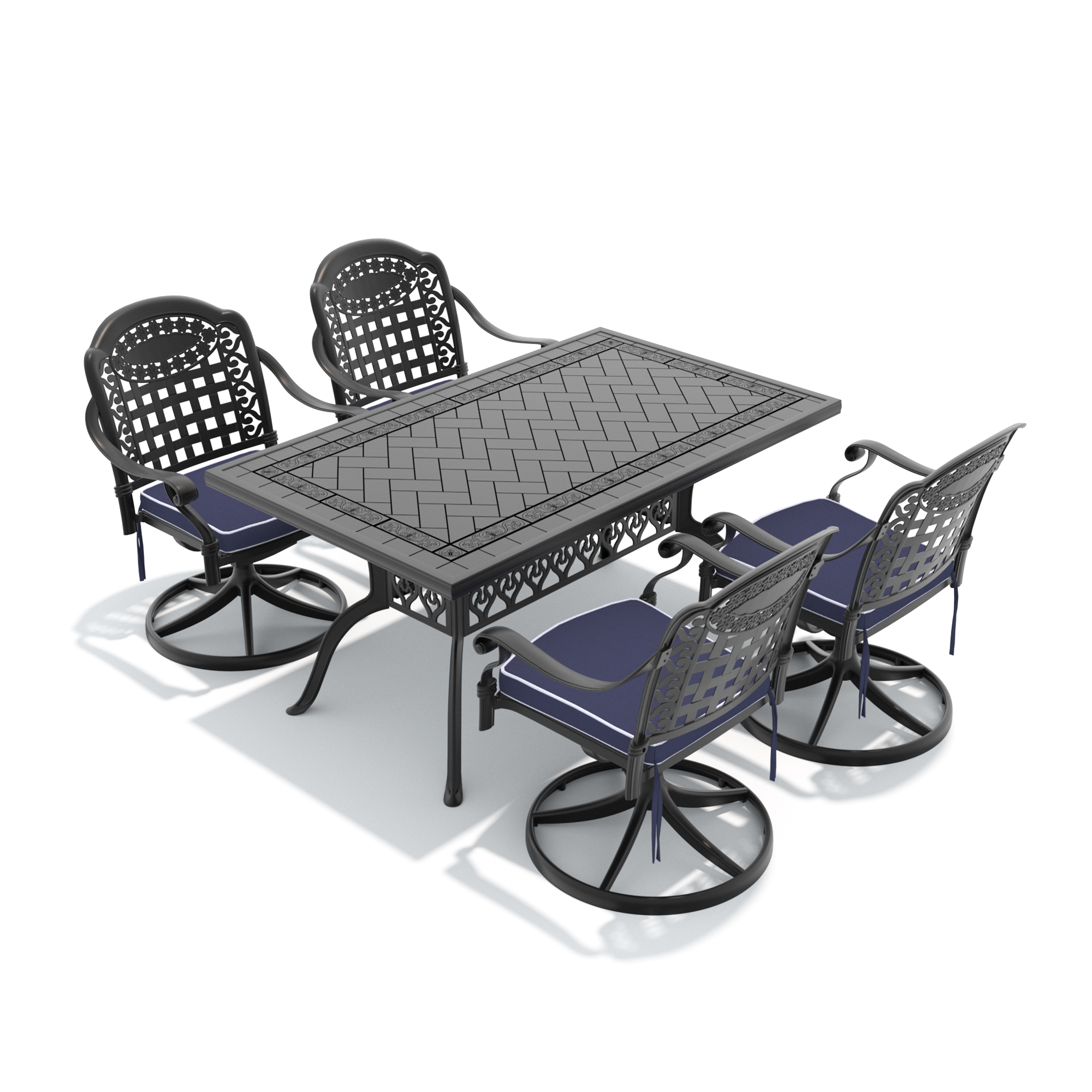 5-Piece All-Weather Cast Aluminum Dining Set, Include 4 Swivel Chairs and Rectangular Table With Black Frame - Image 3