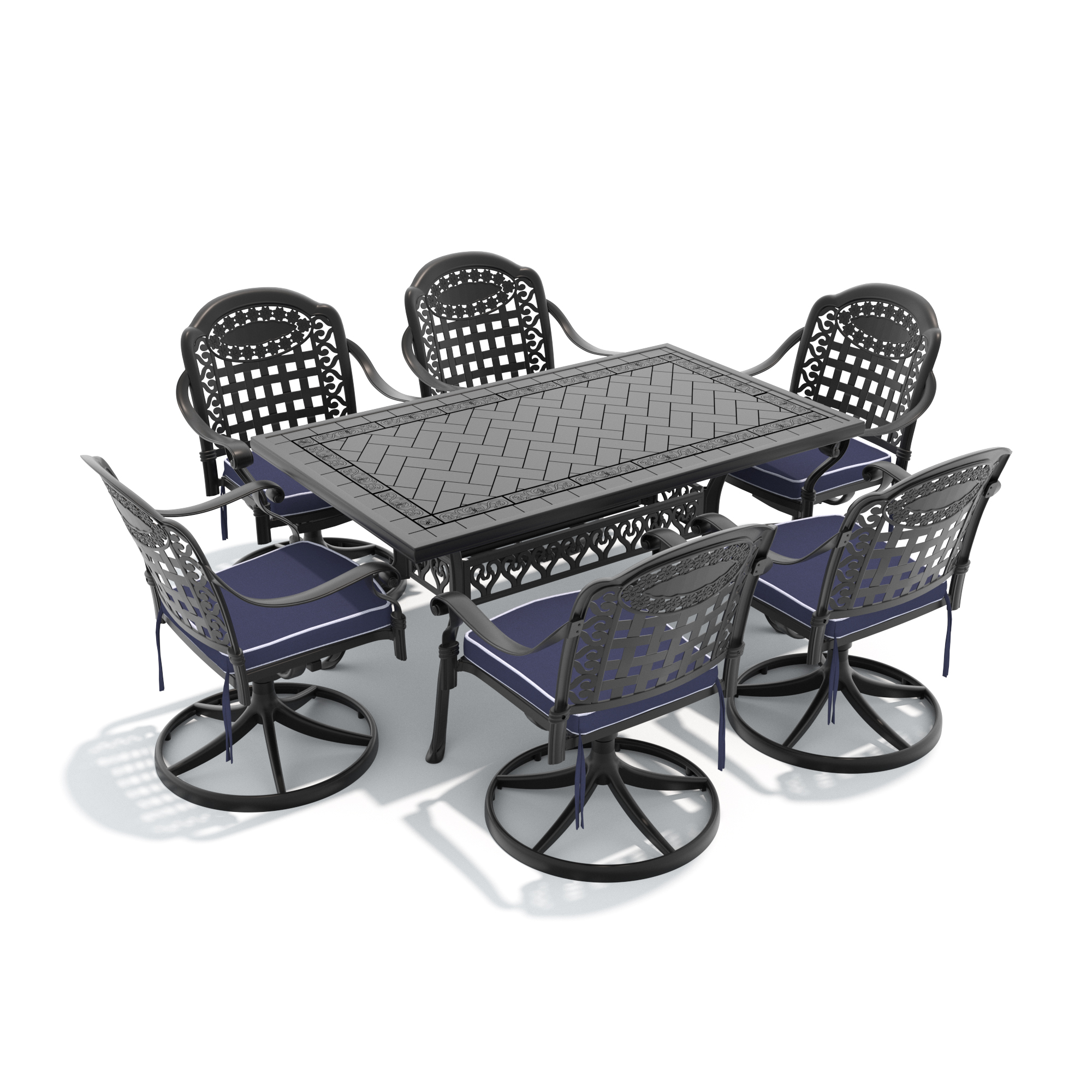 7-Piece All-Weather Cast Aluminum Dining Set, Include 6 Swivel Chairs and Rectangular Table With Black Frame - Image 2