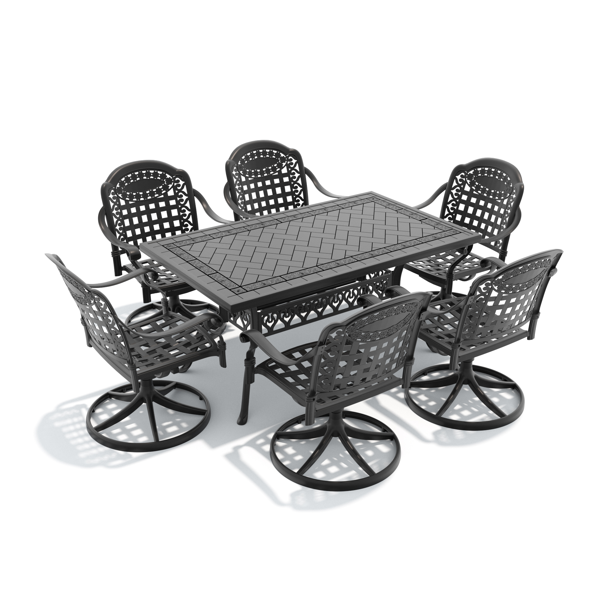 7-Piece All-Weather Cast Aluminum Dining Set, Include 6 Swivel Chairs and Rectangular Table With Black Frame - Image 3