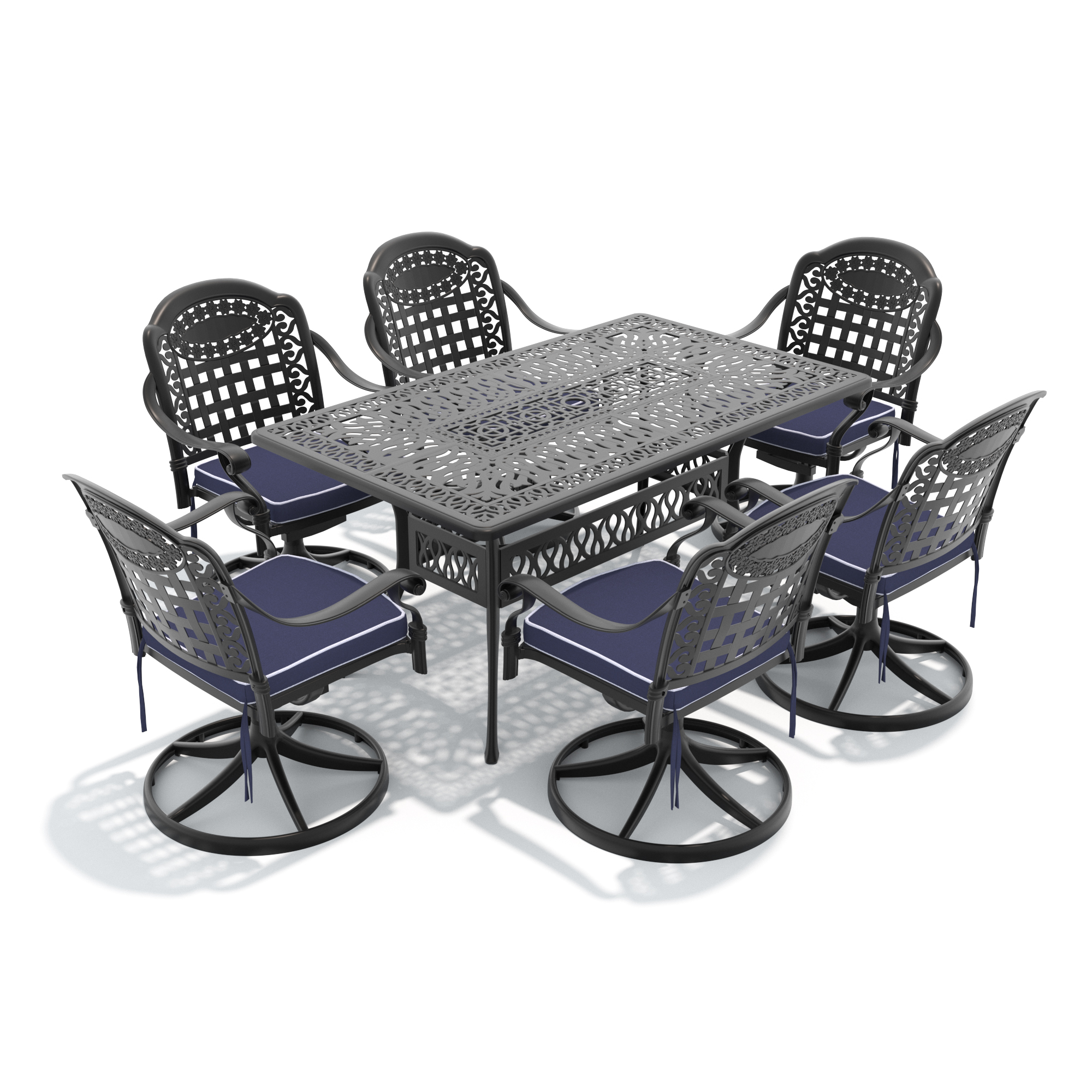 7-Piece All-Weather Cast Aluminum Dining Set, Include 4 Swivel Chairs and Rectangular Table With Black Frame - Image 2