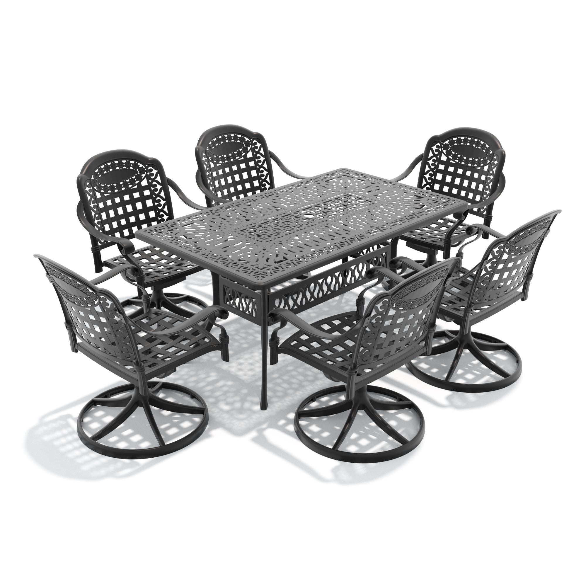 7-Piece All-Weather Cast Aluminum Dining Set, Include 4 Swivel Chairs and Rectangular Table With Black Frame - Image 3