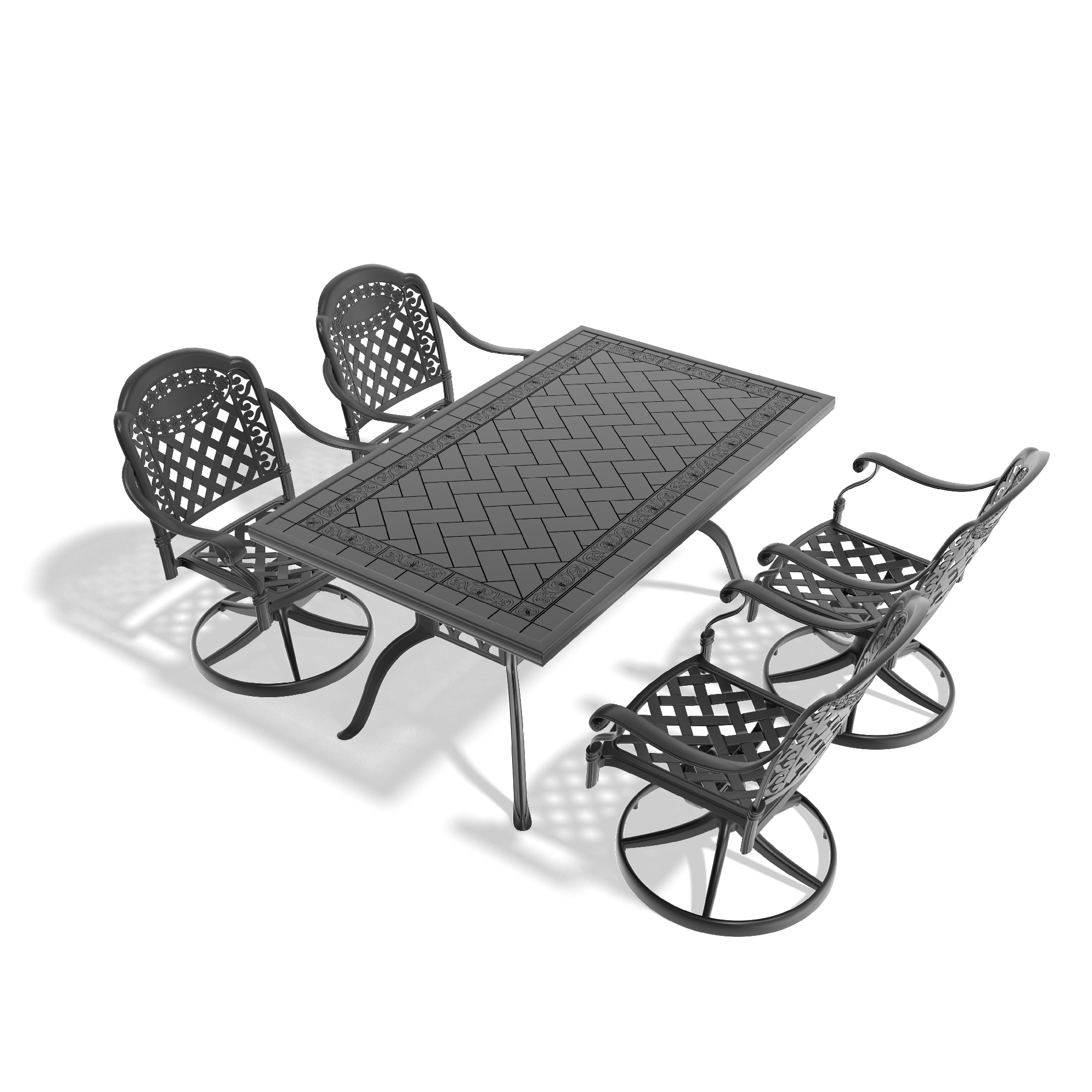 5-Piece All-Weather Cast Aluminum Dining Set, Include 4 Swivel Chairs and Rectangular Table With Black Frame(same sku:W1710S00321) - Image 2