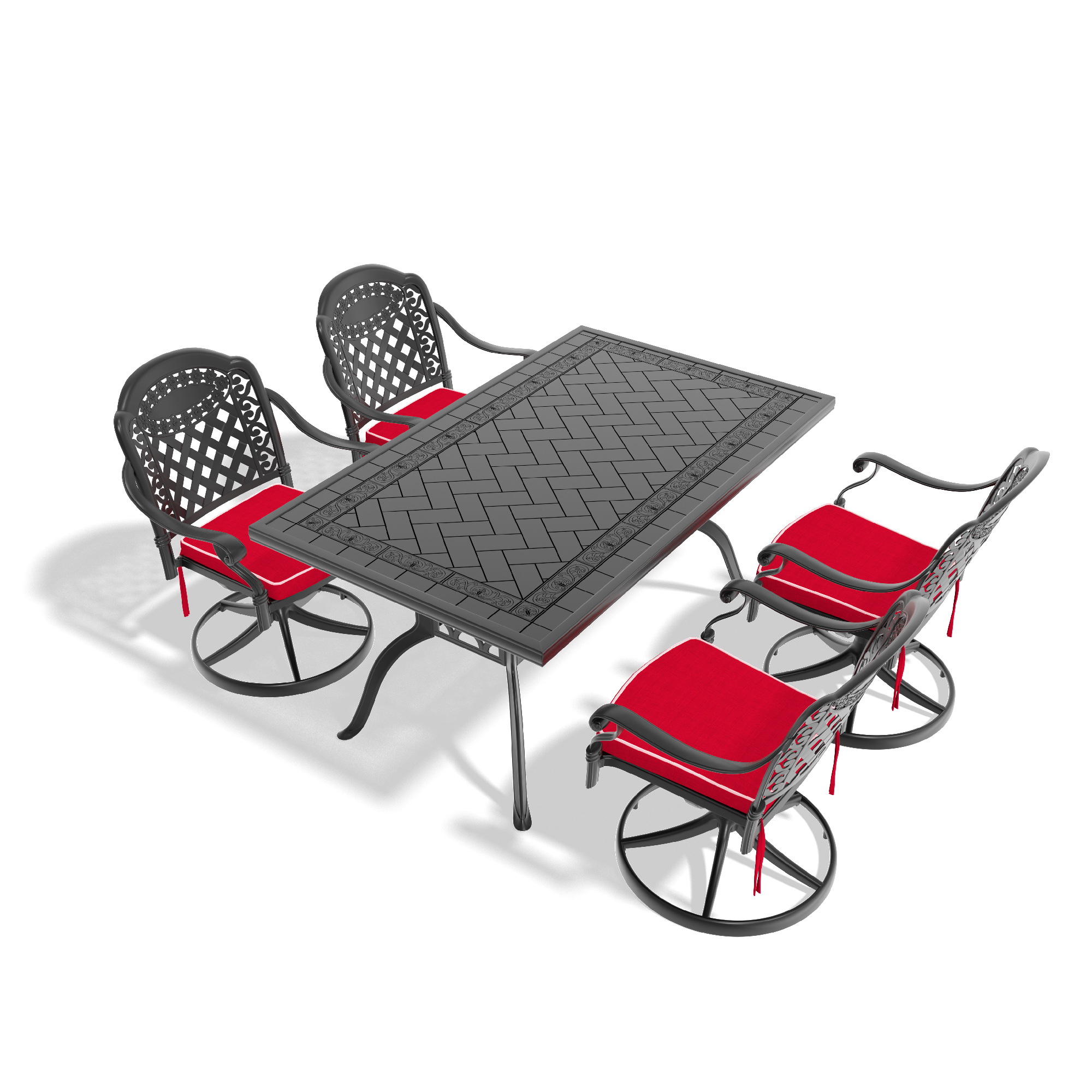 5-Piece All-Weather Cast Aluminum Dining Set, Include 4 Swivel Chairs and Rectangular Table With Black Frame(same sku:W1710S00321) - Image 3