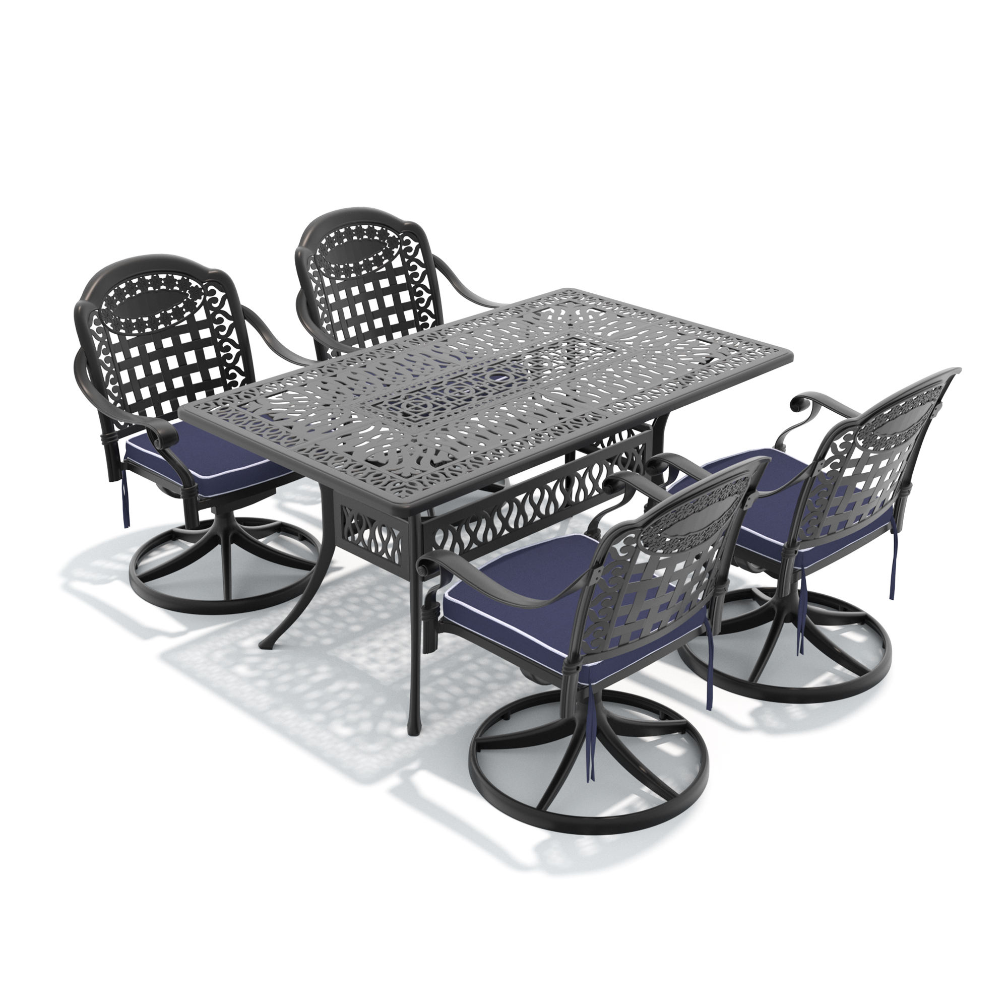5-Piece All-Weather Cast Aluminum Dining Set, Include 4 Swivel Chairs and Rectangular Table With Black Frame - Image 2