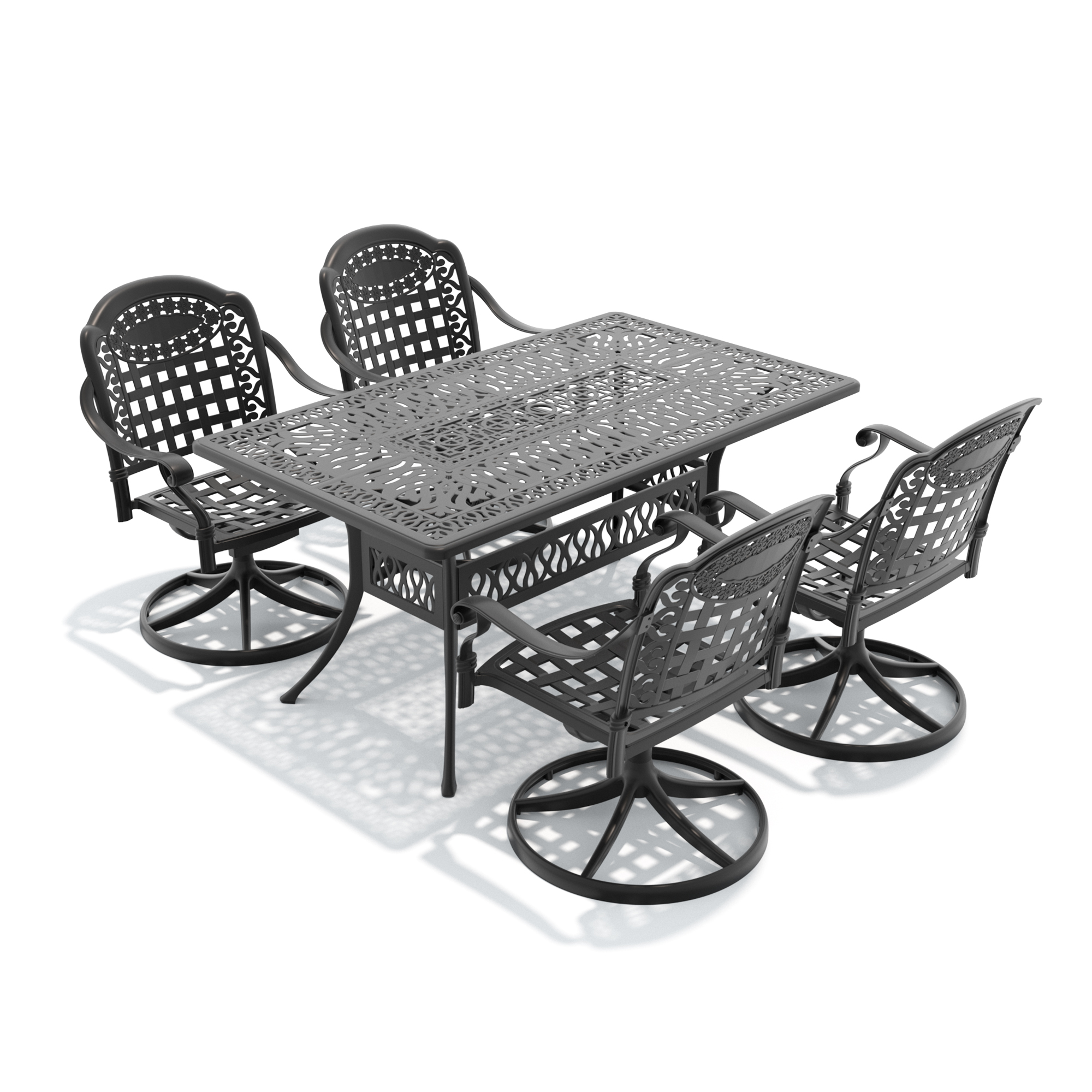 5-Piece All-Weather Cast Aluminum Dining Set, Include 4 Swivel Chairs and Rectangular Table With Black Frame - Image 3