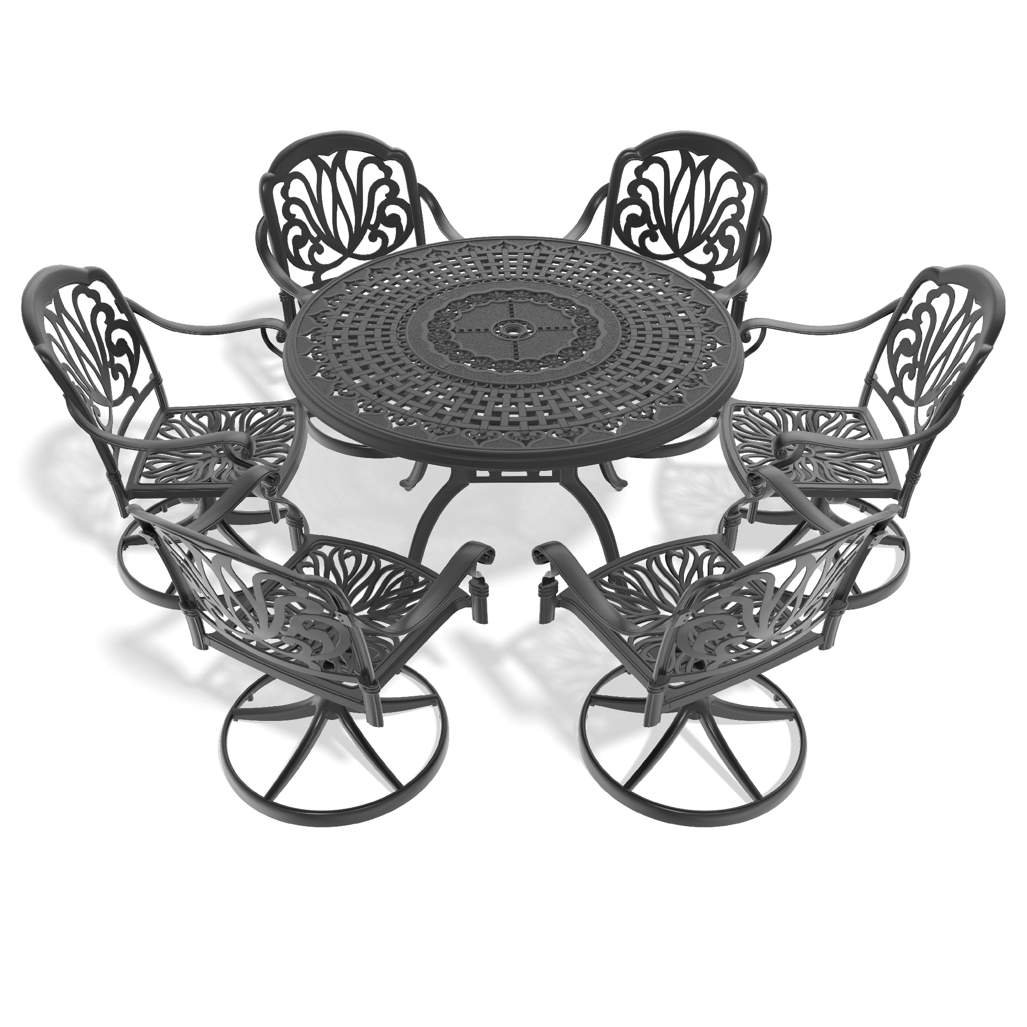 7-Piece All-Weather Cast Aluminum Dining Set, Include 6 Swivel Chairs and 47.24" Round Table With Black Frame (same sku:W1710S00449) - Image 2