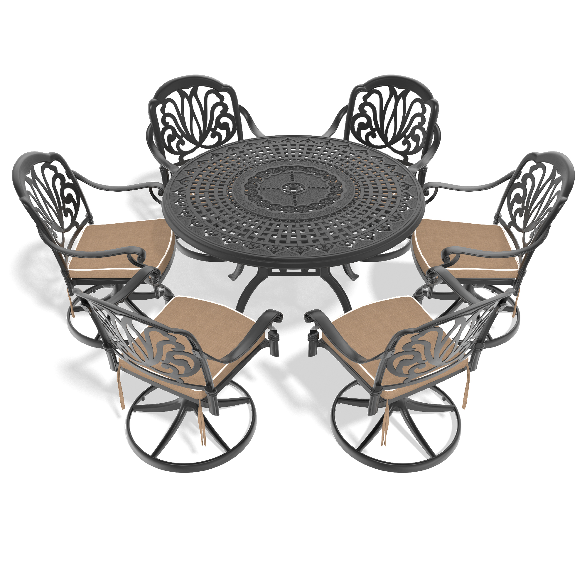 7-Piece All-Weather Cast Aluminum Dining Set, Include 6 Swivel Chairs and 47.24" Round Table With Black Frame (same sku:W1710S00449) - Image 3