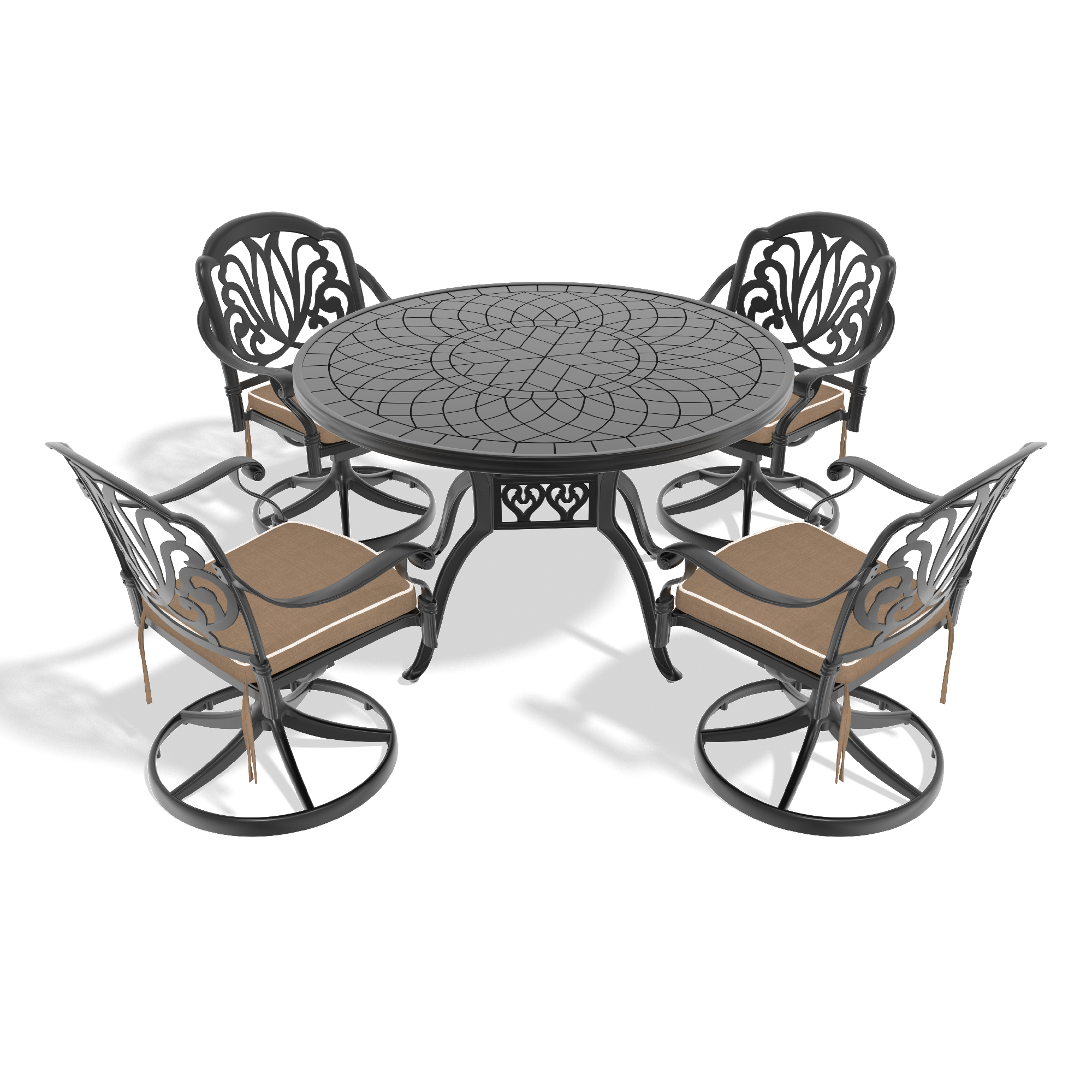 5-Piece All-Weather Cast Aluminum Dining Set, Include 4 Swivel Chairs and 47.24" Round Table With Black Frame (same sku:W1710S00272) - Image 2