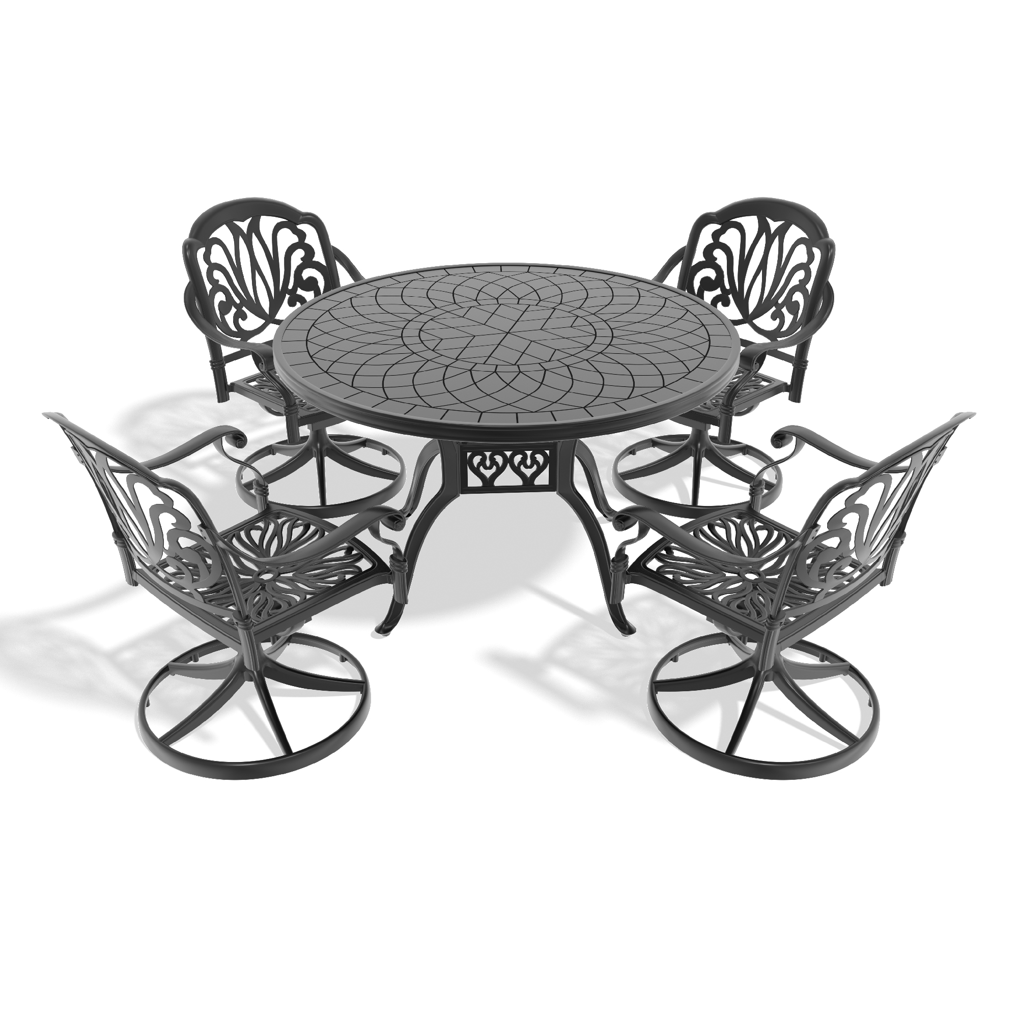5-Piece All-Weather Cast Aluminum Dining Set, Include 4 Swivel Chairs and 47.24" Round Table With Black Frame (same sku:W1710S00272) - Image 3