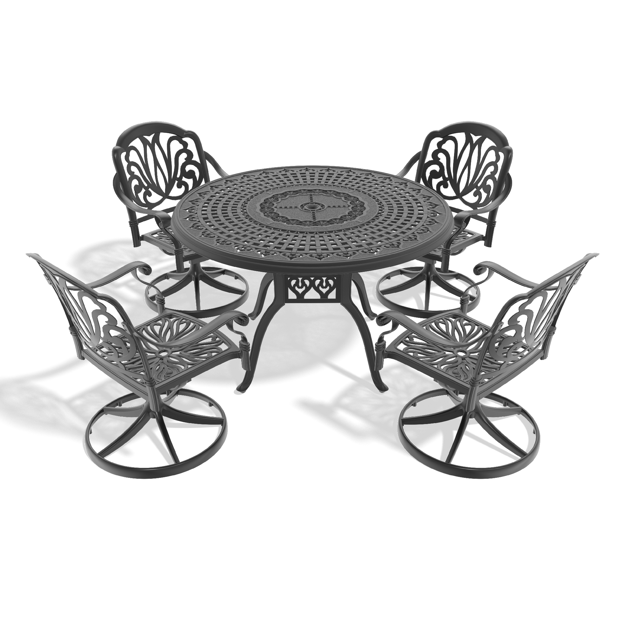 5-Piece All-Weather Cast Aluminum Dining Set, Include 4 Swivel Chairs and 47.24" Round Table With Black Frame (same sku:W1710S00447) - Image 2