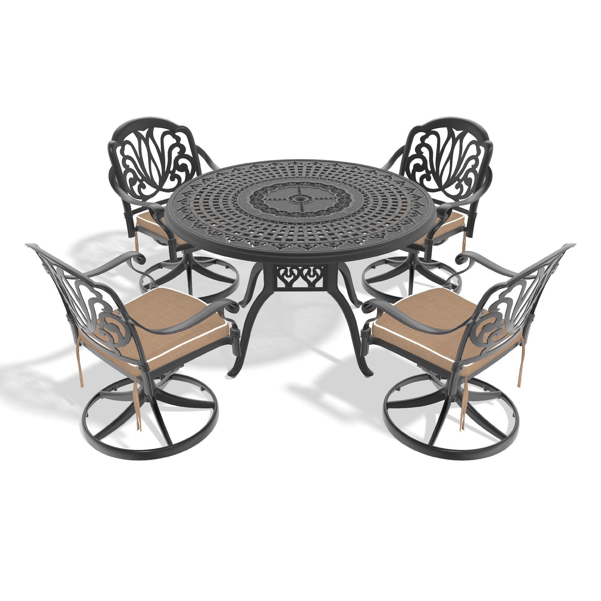 5-Piece All-Weather Cast Aluminum Dining Set, Include 4 Swivel Chairs and 47.24" Round Table With Black Frame (same sku:W1710S00447) - Image 3
