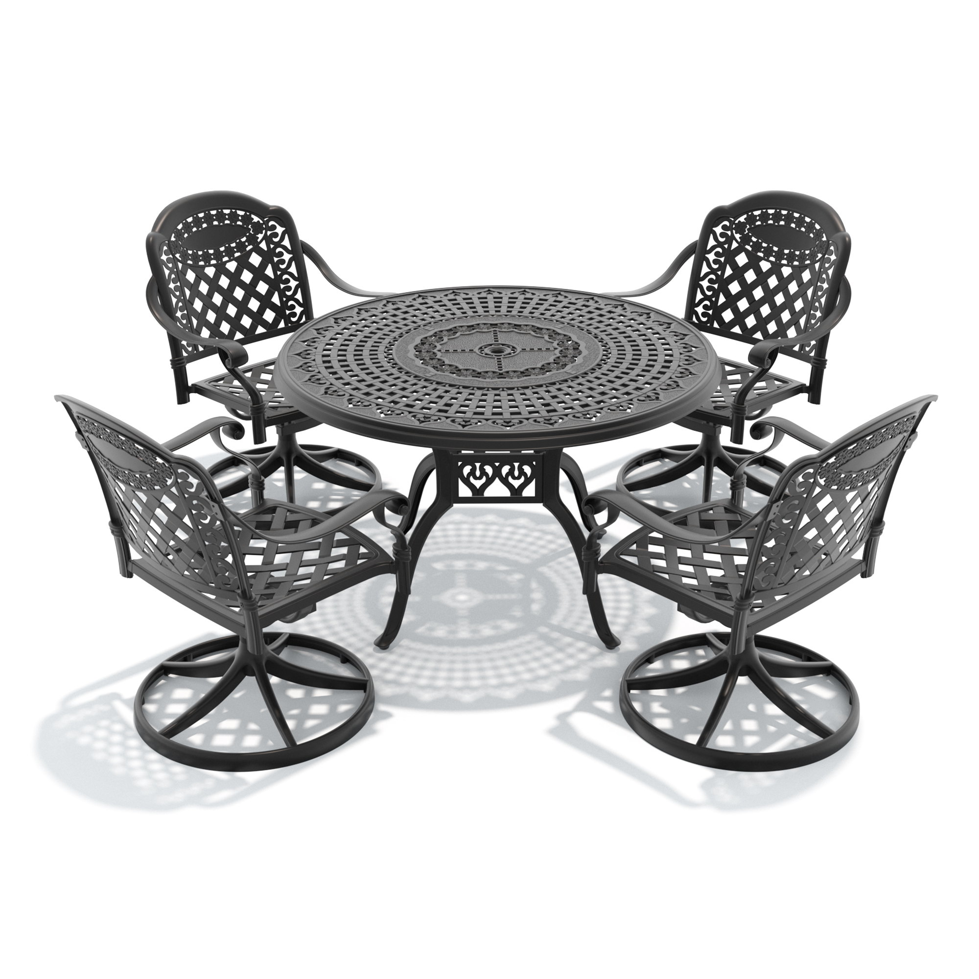 5-Piece All-Weather Cast Aluminum Dining Set, Include 4 Swivel Chairs and 47.24" Round Table With Black Frame - Image 2