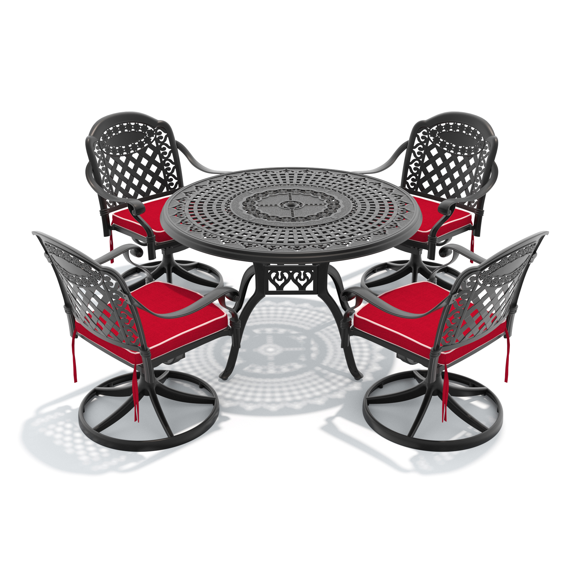 5-Piece All-Weather Cast Aluminum Dining Set, Include 4 Swivel Chairs and 47.24" Round Table With Black Frame - Image 3