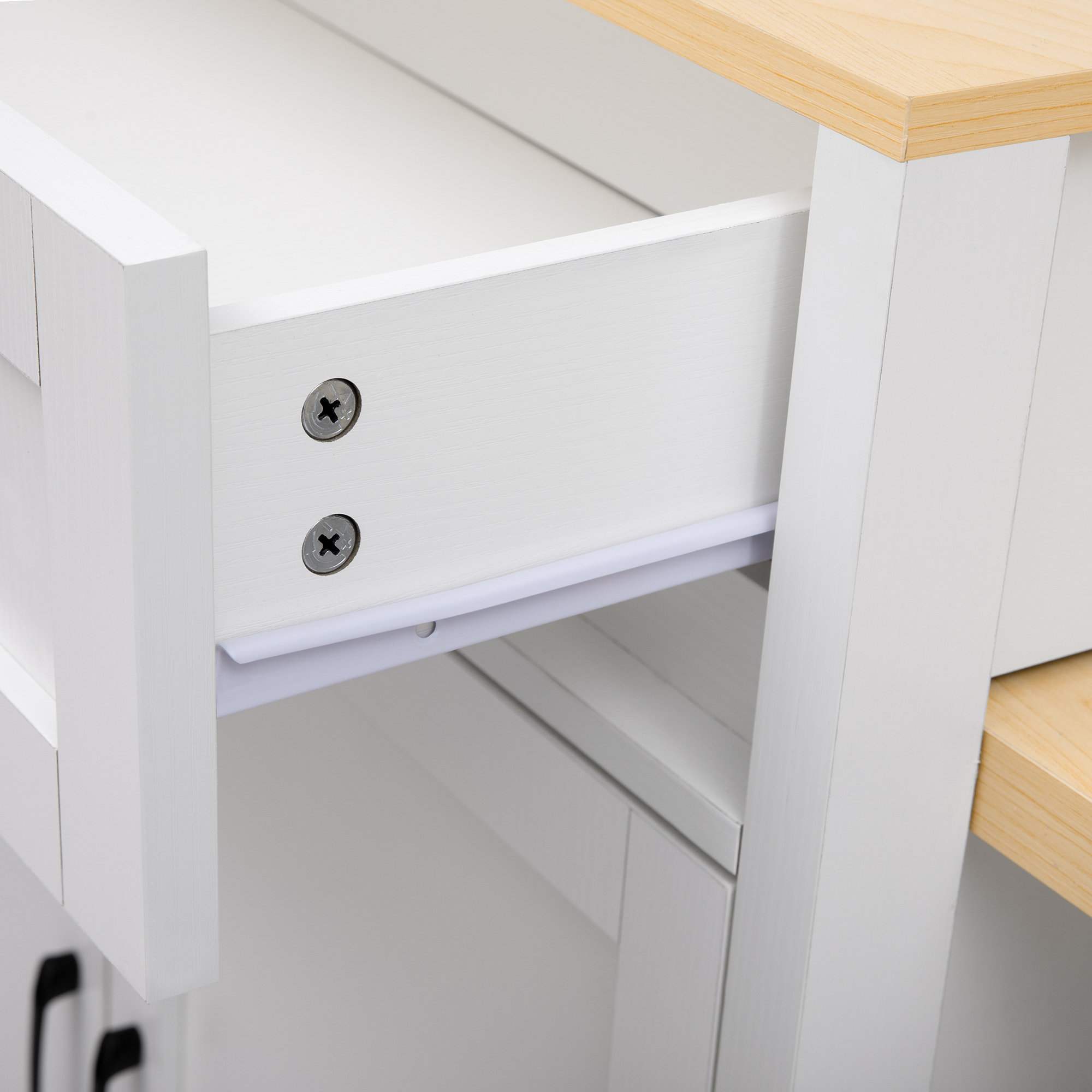 K&K 82.7 inch Kitchen Island with Extendable Dining Table for 4-6 Person,Two-tone Kitchen Table with Double-sized Storage, Power Outlet, Kitchen island with Storage 2 Drawers 2 Side Open Shelves,White - Image 3