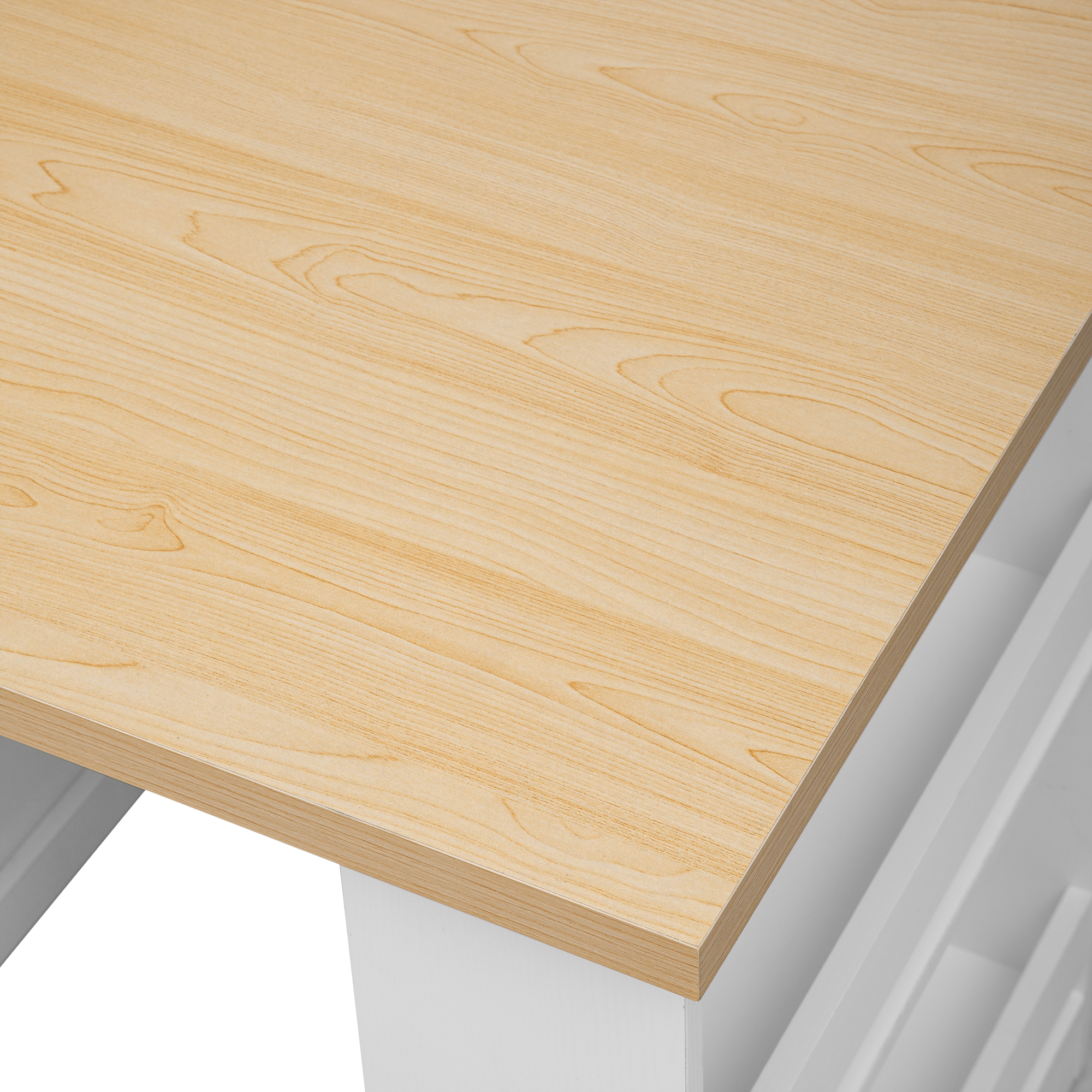 K&K 82.7 inch Kitchen Island with Extendable Dining Table for 4-6 Person,Two-tone Kitchen Table with Double-sized Storage, Power Outlet, Kitchen island with Storage 2 Drawers 2 Side Open Shelves,White - Image 5