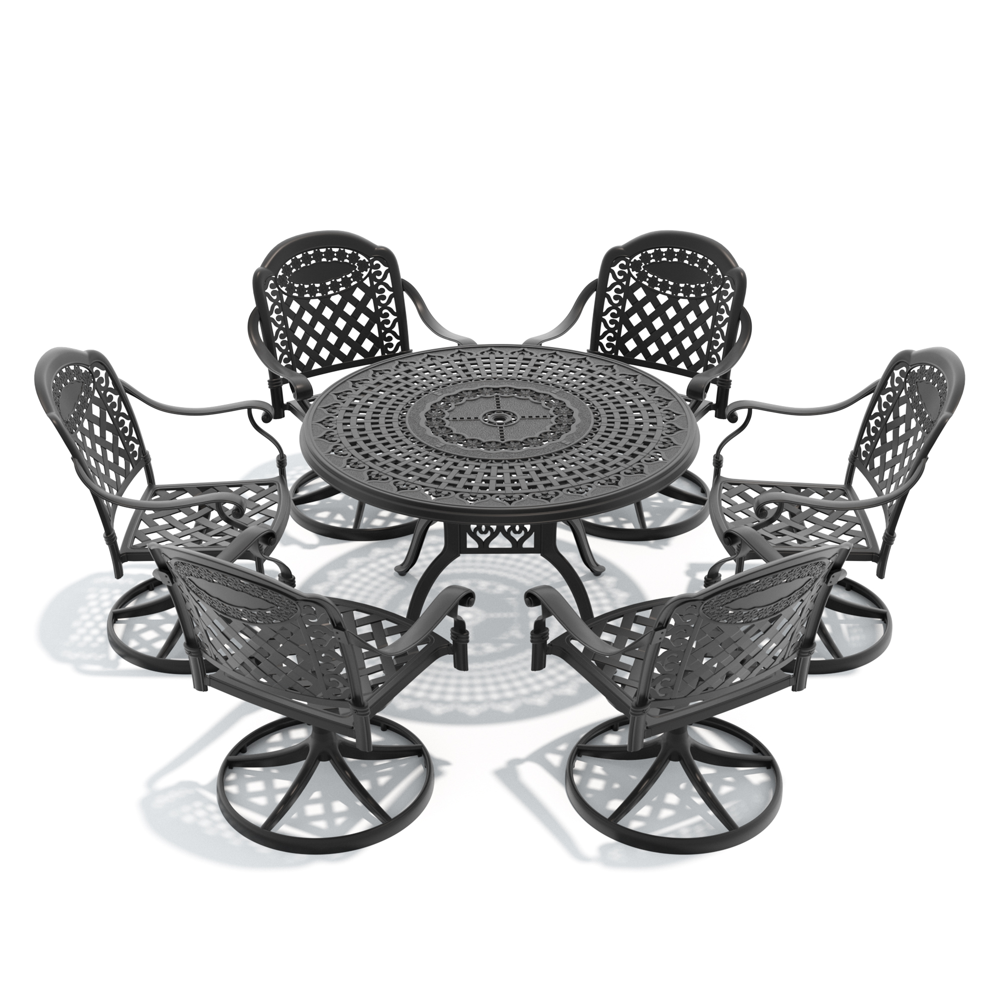 7-Piece All-Weather Cast Aluminum Dining Set, Include 6 Swivel Chairs and 47.24" Round Table With Black Frame - Image 2