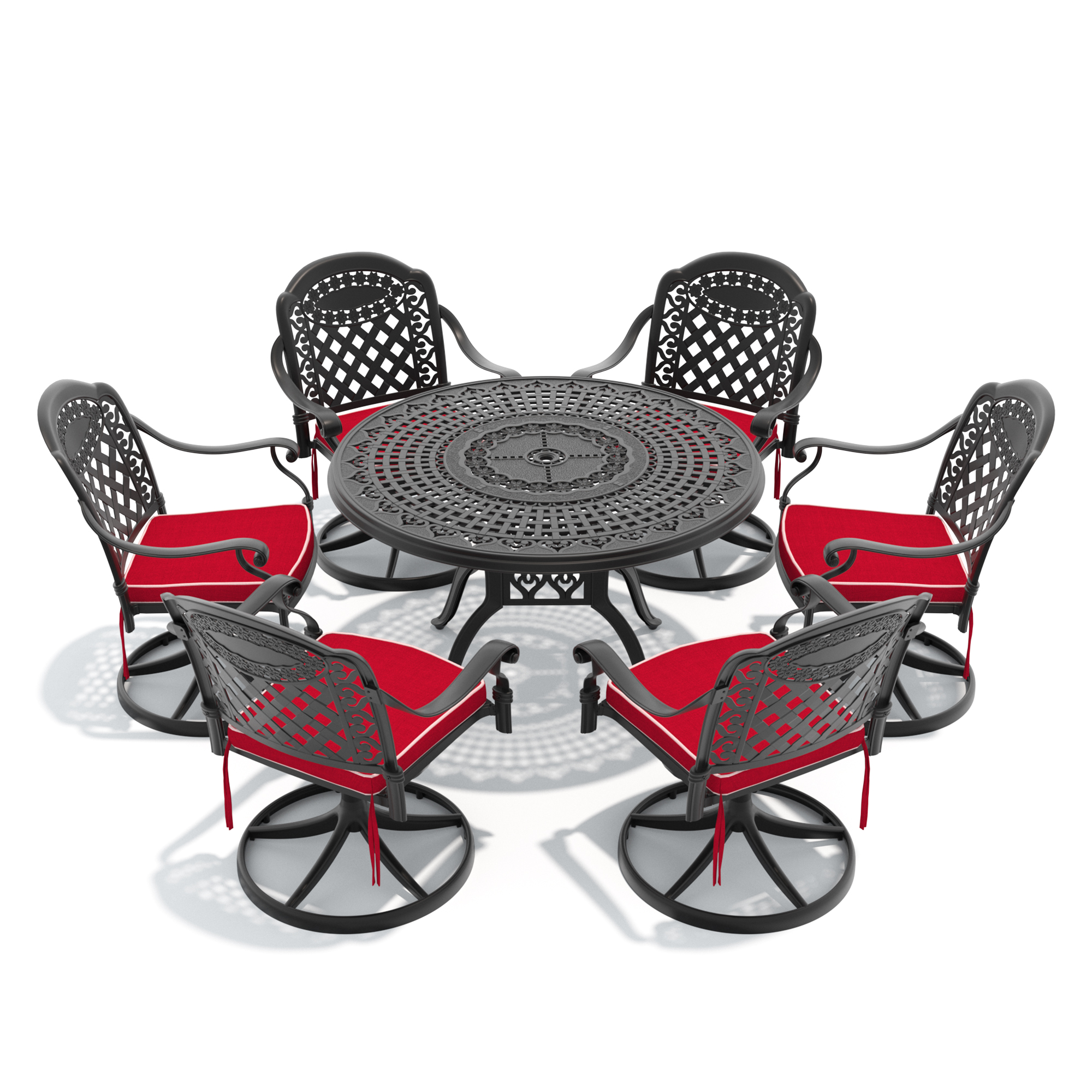 7-Piece All-Weather Cast Aluminum Dining Set, Include 6 Swivel Chairs and 47.24" Round Table With Black Frame - Image 3