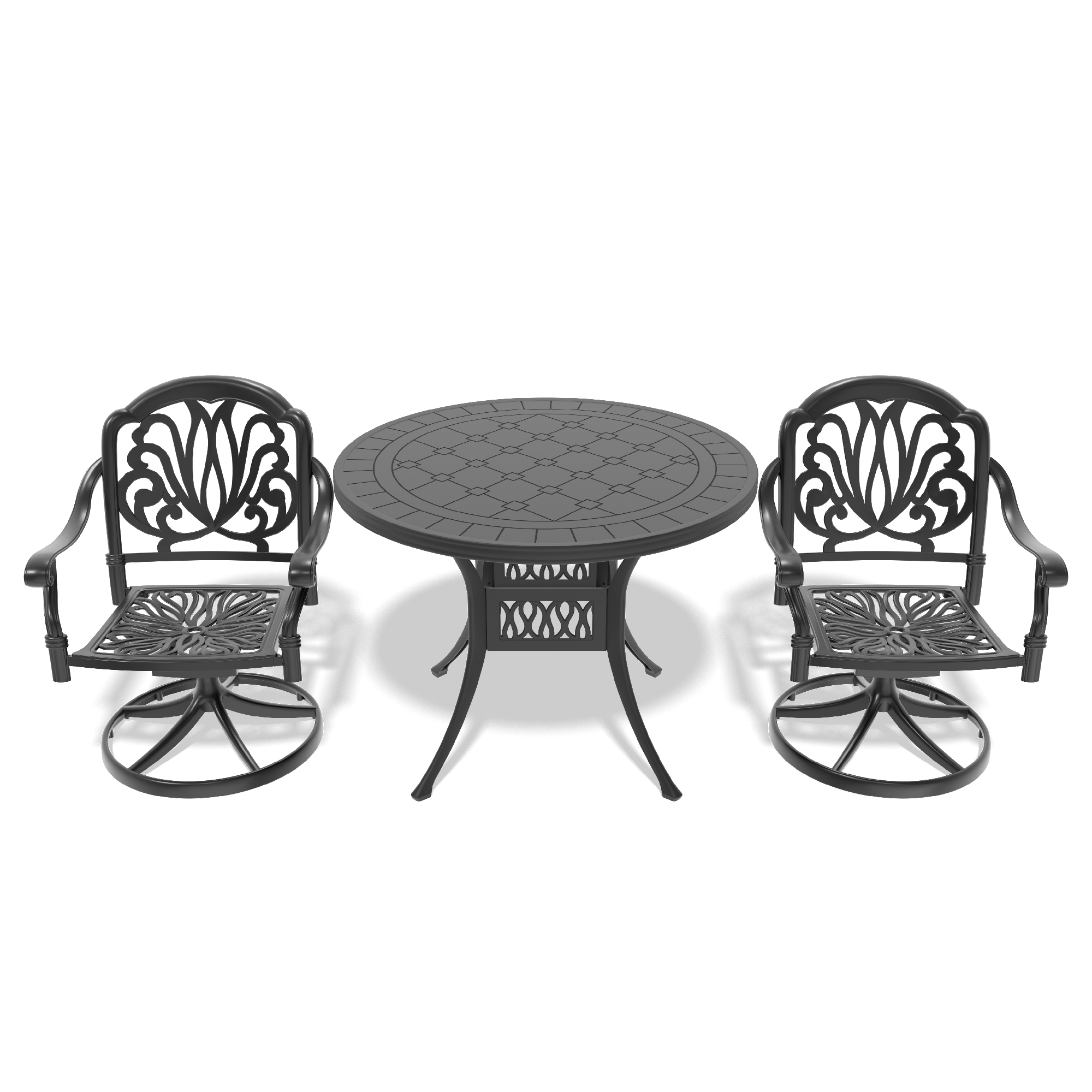 3-Piece All-Weather Cast Aluminum Dining Set, Include 2 Swivel Chairs and 39.37" Round Table With Black Frame - Image 2