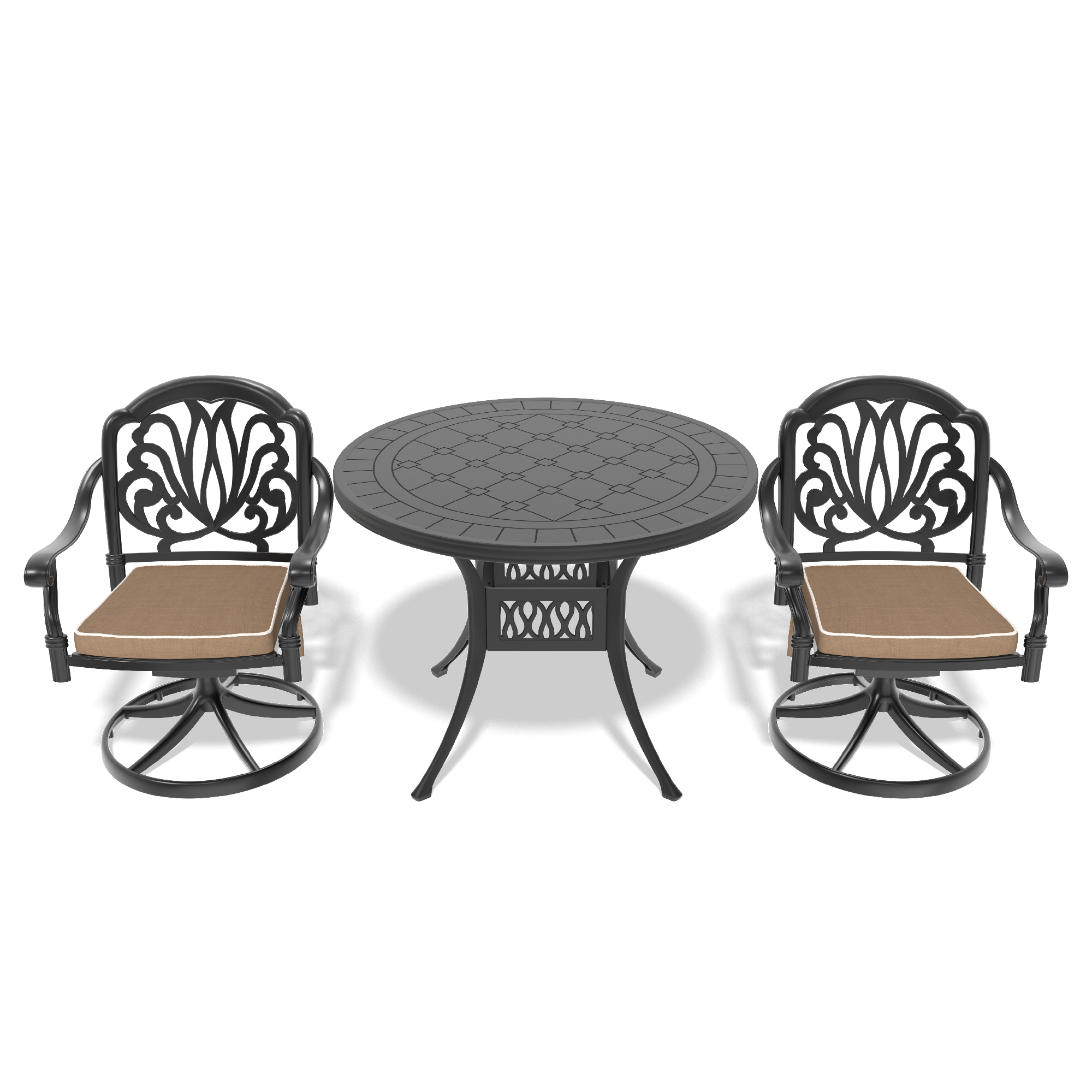 3-Piece All-Weather Cast Aluminum Dining Set, Include 2 Swivel Chairs and 39.37" Round Table With Black Frame - Image 3