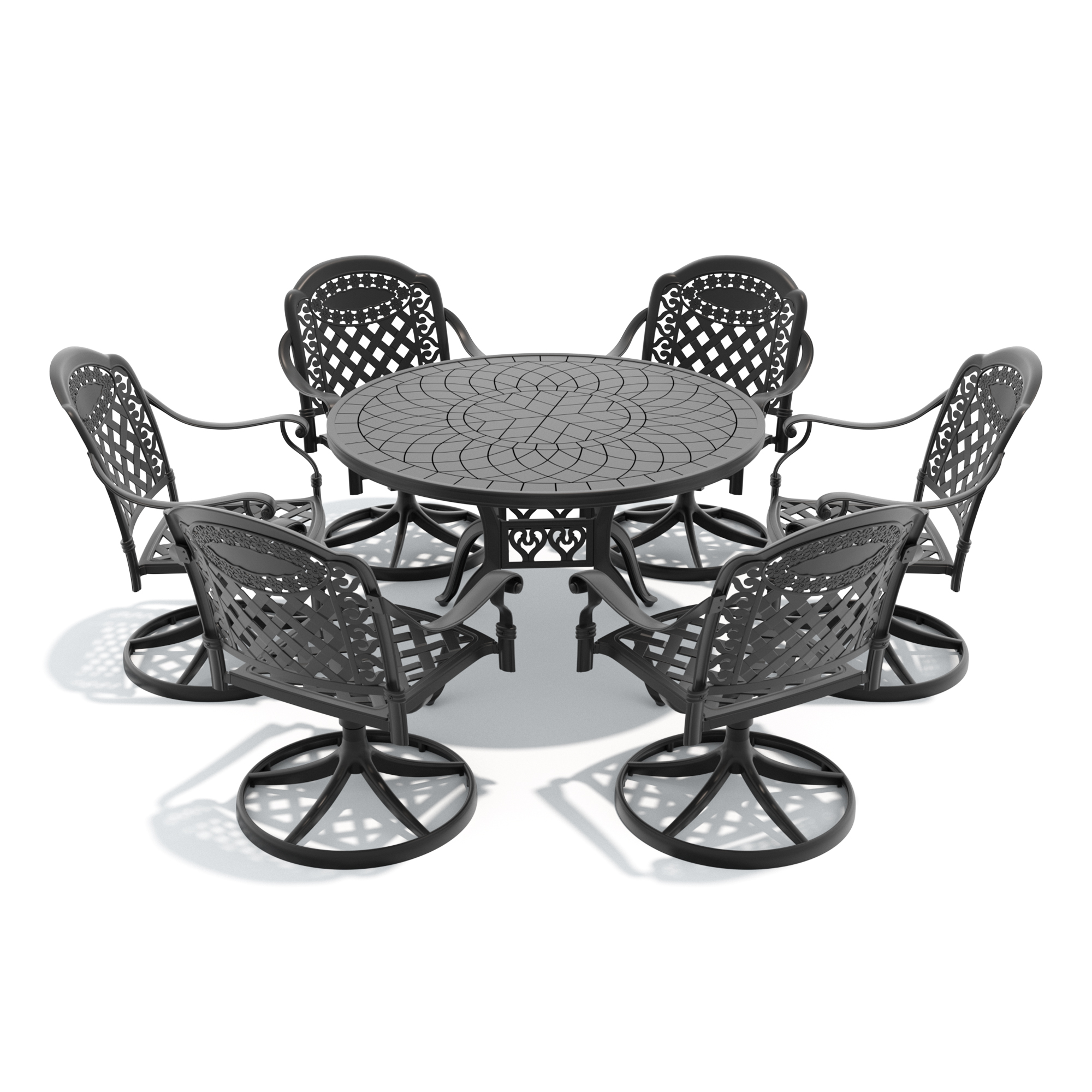 7-Piece All-Weather Cast Aluminum Dining Set, Include 6 Swivel Chairs and 47.24" Round Table With Black Frame - Image 2