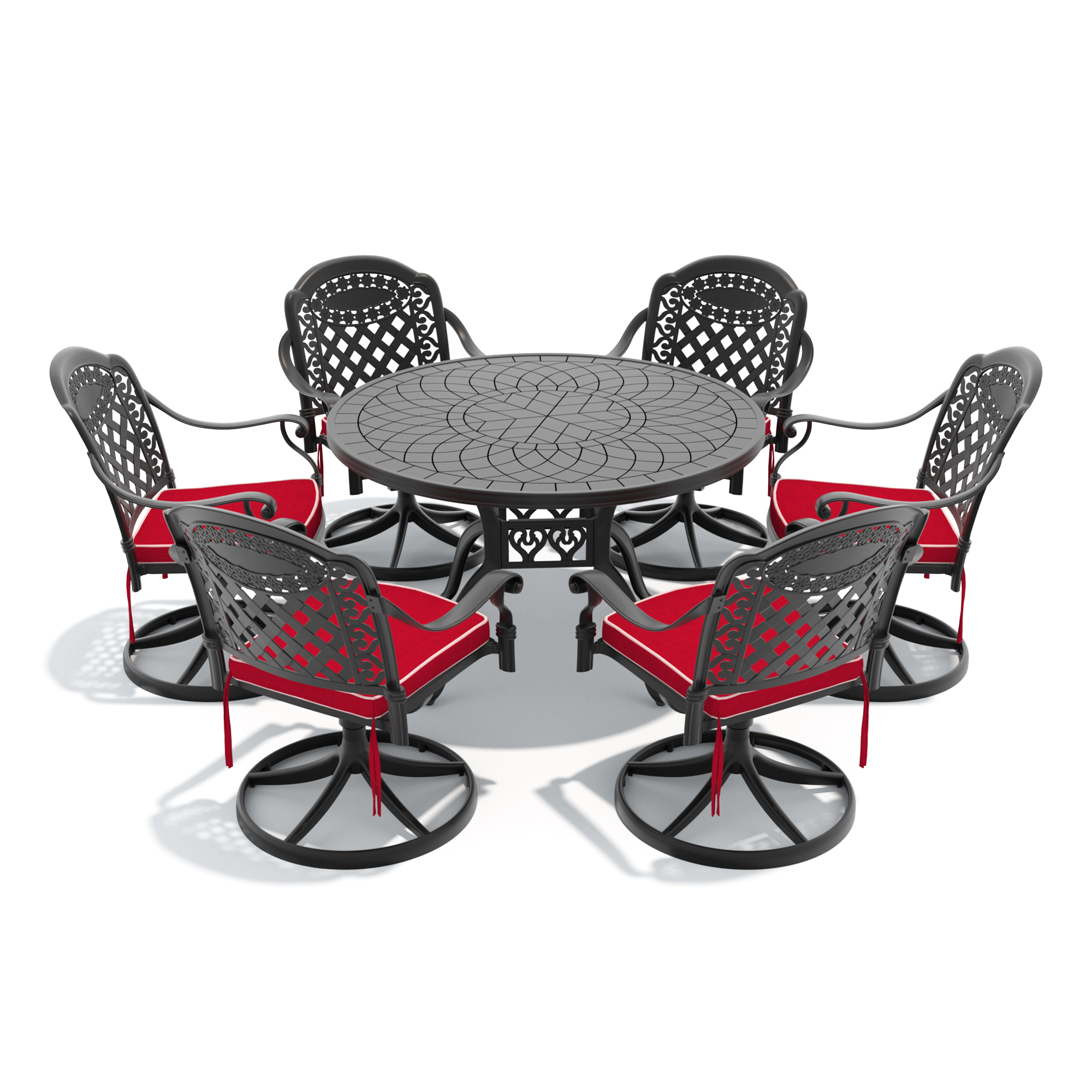 7-Piece All-Weather Cast Aluminum Dining Set, Include 6 Swivel Chairs and 47.24" Round Table With Black Frame - Image 3