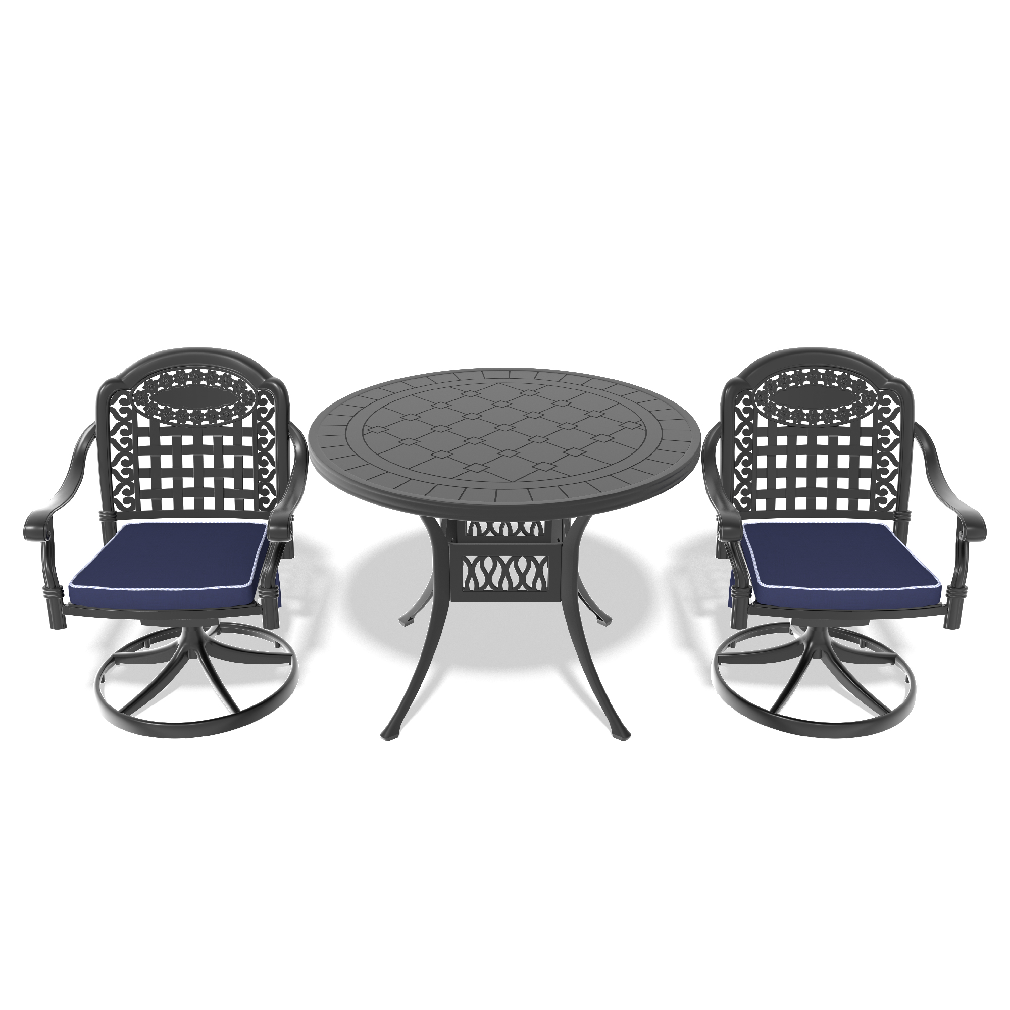 3-Piece All-Weather Cast Aluminum Dining Set, Include 2 Swivel Chairs and 39.37" Round Table With Black Frame - Image 2