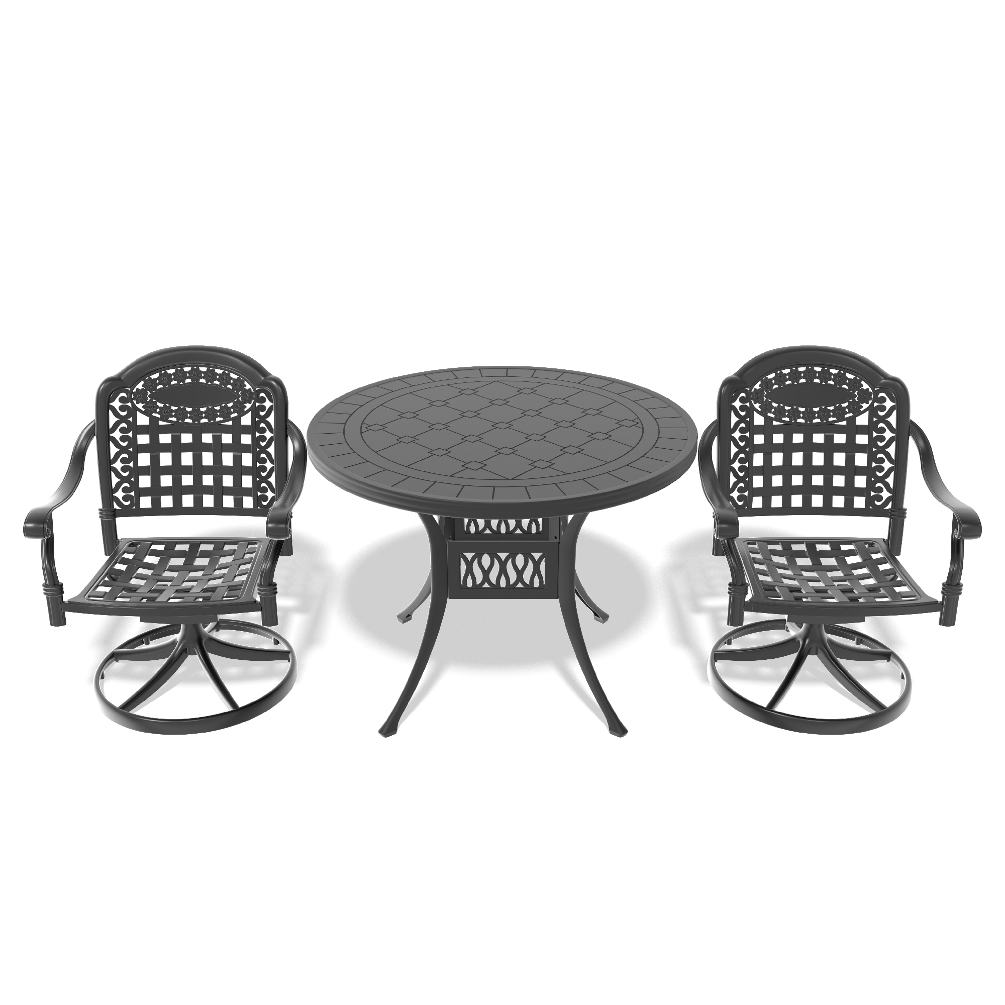 3-Piece All-Weather Cast Aluminum Dining Set, Include 2 Swivel Chairs and 39.37" Round Table With Black Frame - Image 3