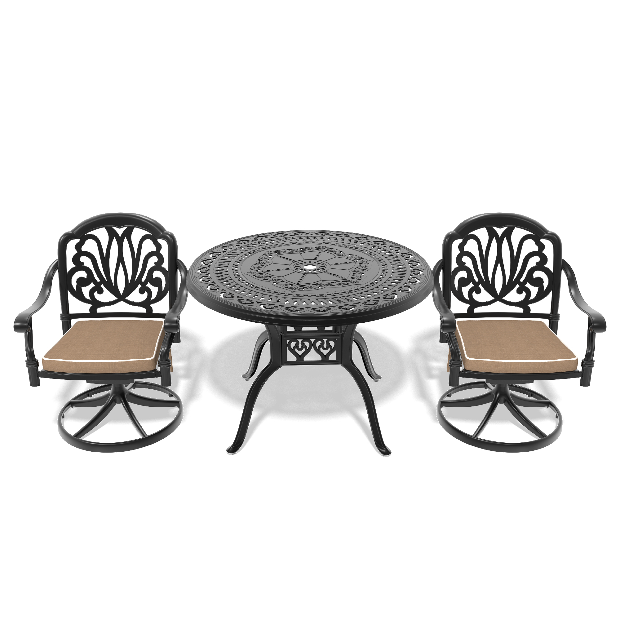 3-Piece All-Weather Cast Aluminum Dining Set, Include 2 Swivel Chairs and 39.37" Round Table With Black Frame - Image 2