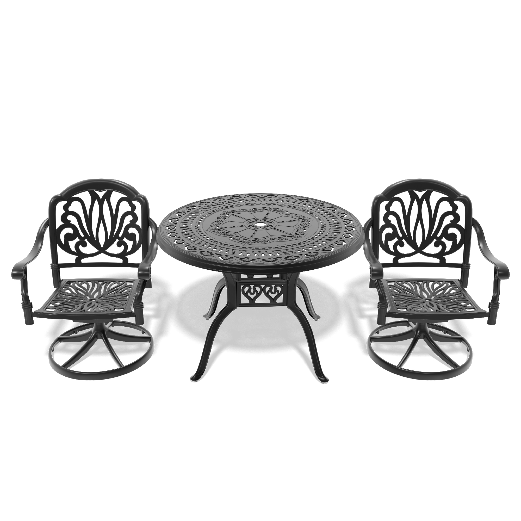 3-Piece All-Weather Cast Aluminum Dining Set, Include 2 Swivel Chairs and 39.37" Round Table With Black Frame - Image 3