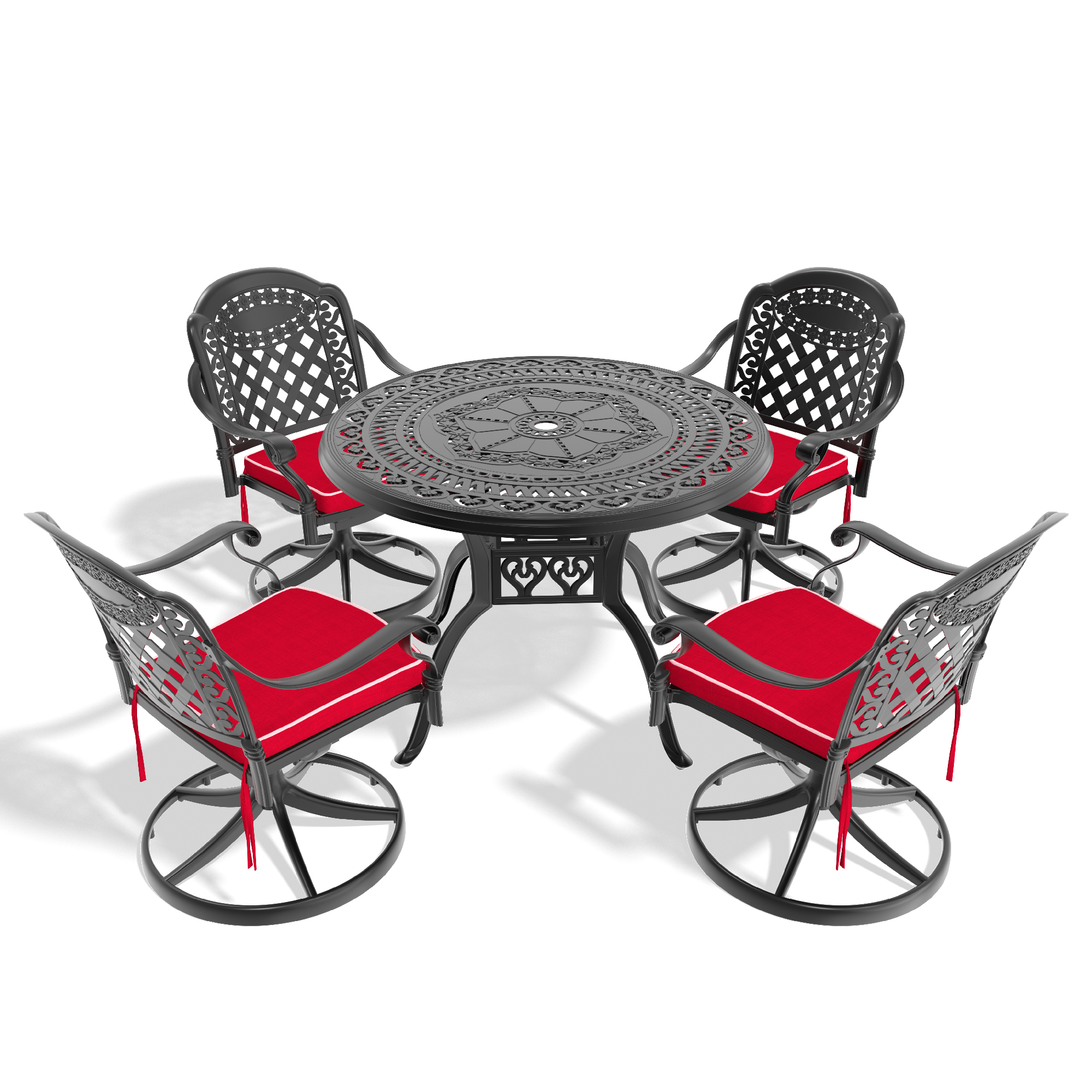 5-Piece All-Weather Cast Aluminum Dining Set, Include 4 Swivel Chairs and 39.37" Round Table With Black Frame (same sku: W1710S00306 ) - Image 2