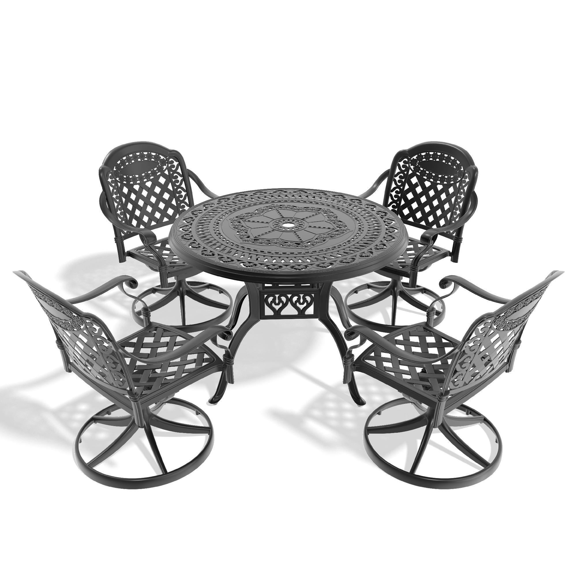5-Piece All-Weather Cast Aluminum Dining Set, Include 4 Swivel Chairs and 39.37" Round Table With Black Frame (same sku: W1710S00306 ) - Image 3