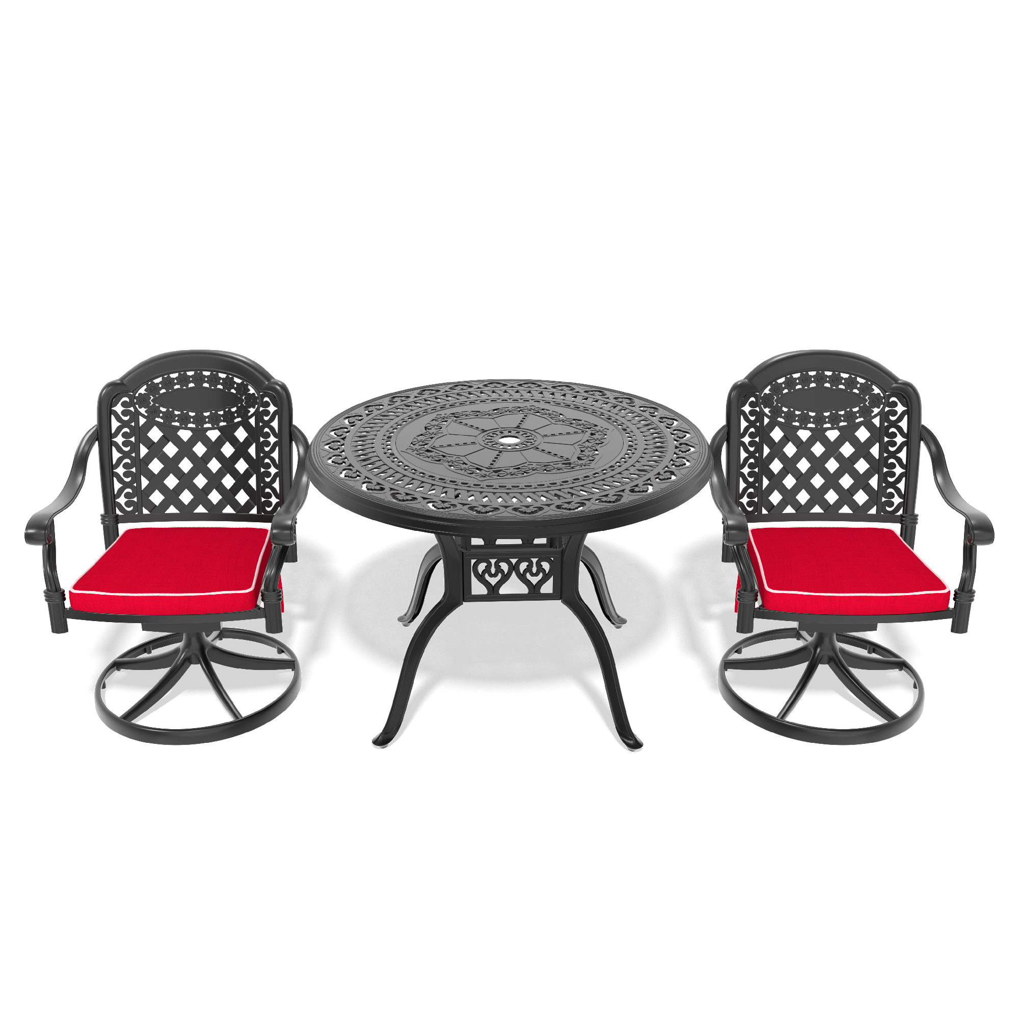 3-Piece All-Weather Cast Aluminum Dining Set, Include 2 Swivel Chairs and 39.37" Round Table With Black Frame - Image 2