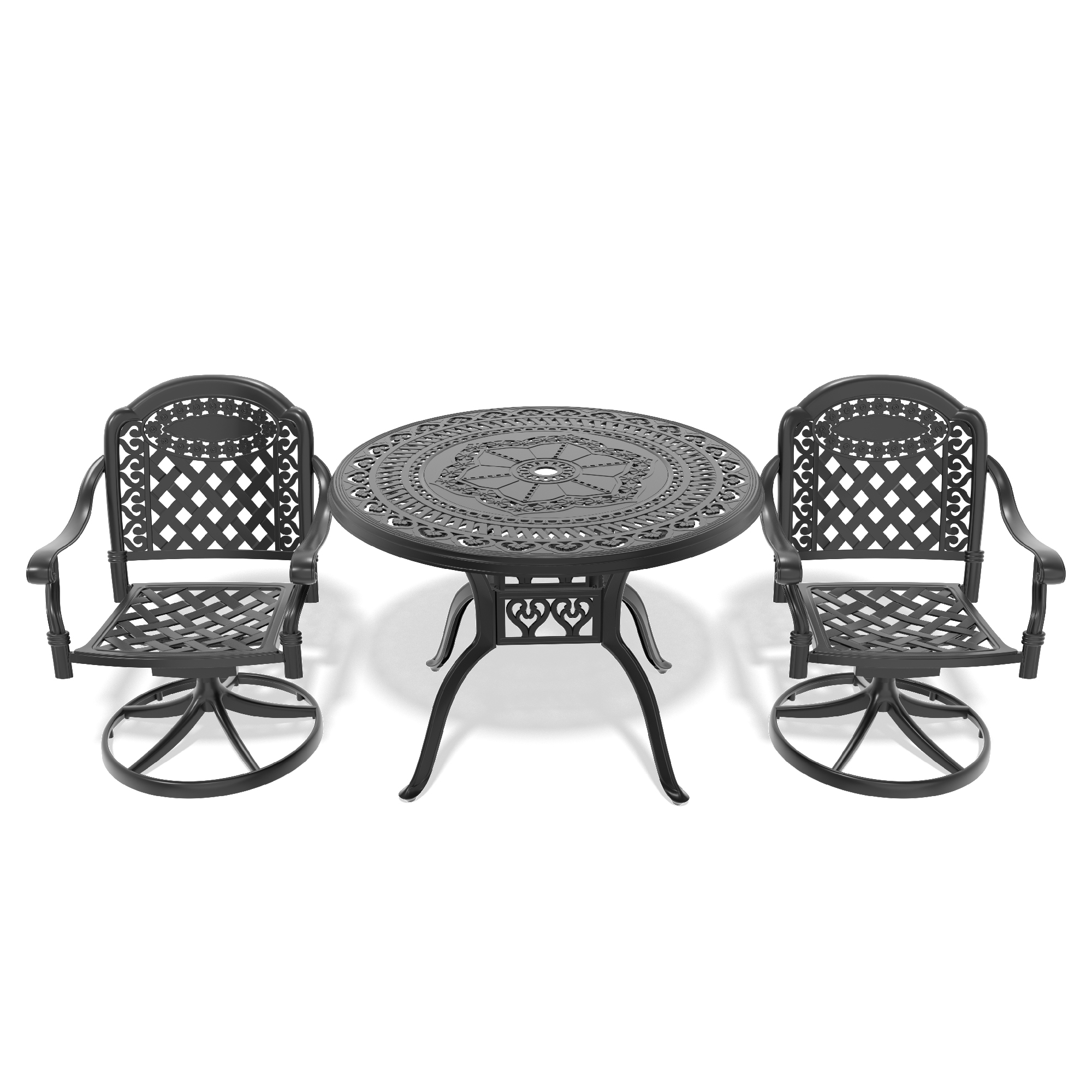 3-Piece All-Weather Cast Aluminum Dining Set, Include 2 Swivel Chairs and 39.37" Round Table With Black Frame - Image 3