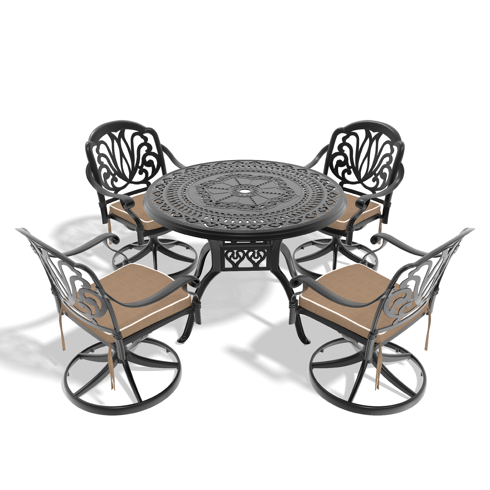 5-Piece All-Weather Cast Aluminum Dining Set, Include 4 Swivel Chairs and 39.37" Round Table With Black Frame (same sku: W1710S00435 ) - Image 2