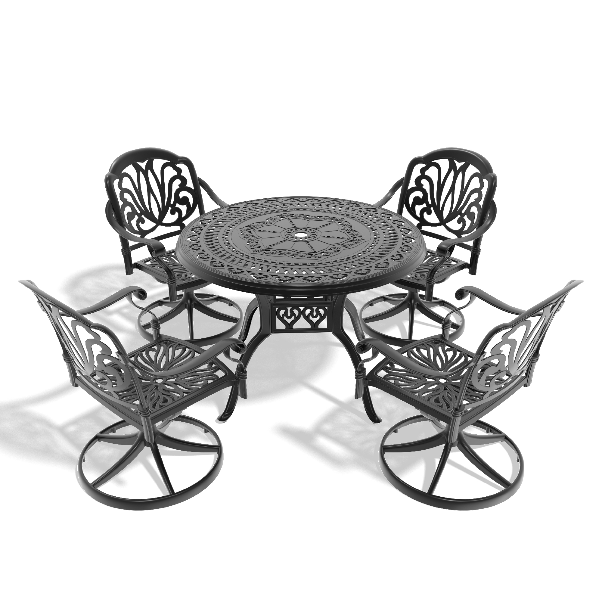 5-Piece All-Weather Cast Aluminum Dining Set, Include 4 Swivel Chairs and 39.37" Round Table With Black Frame (same sku: W1710S00435 ) - Image 3