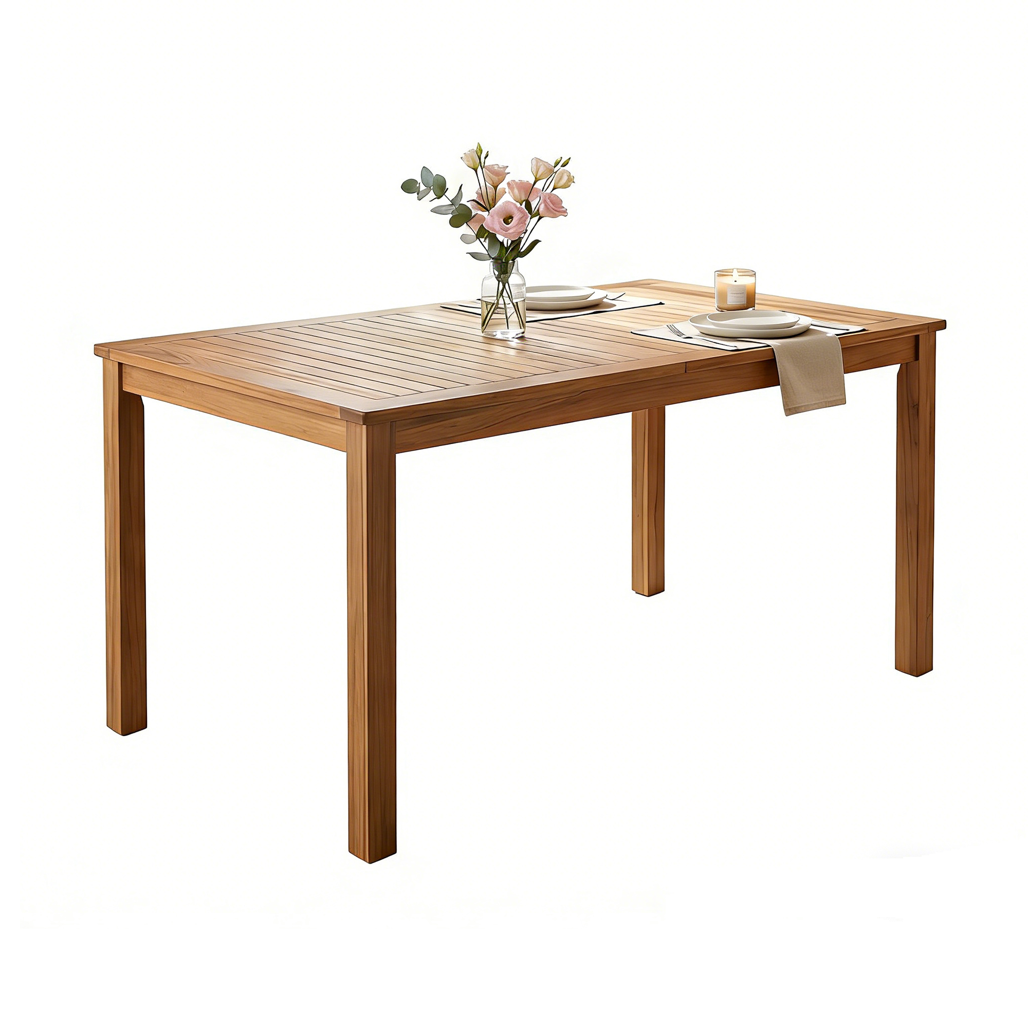 TOPMAX Patio Wooden Dining Table, Outdoor 67"L Rectangular Table for Poolside, Backyard, Garden, Indoor/Outdoor, Natural - Image 4