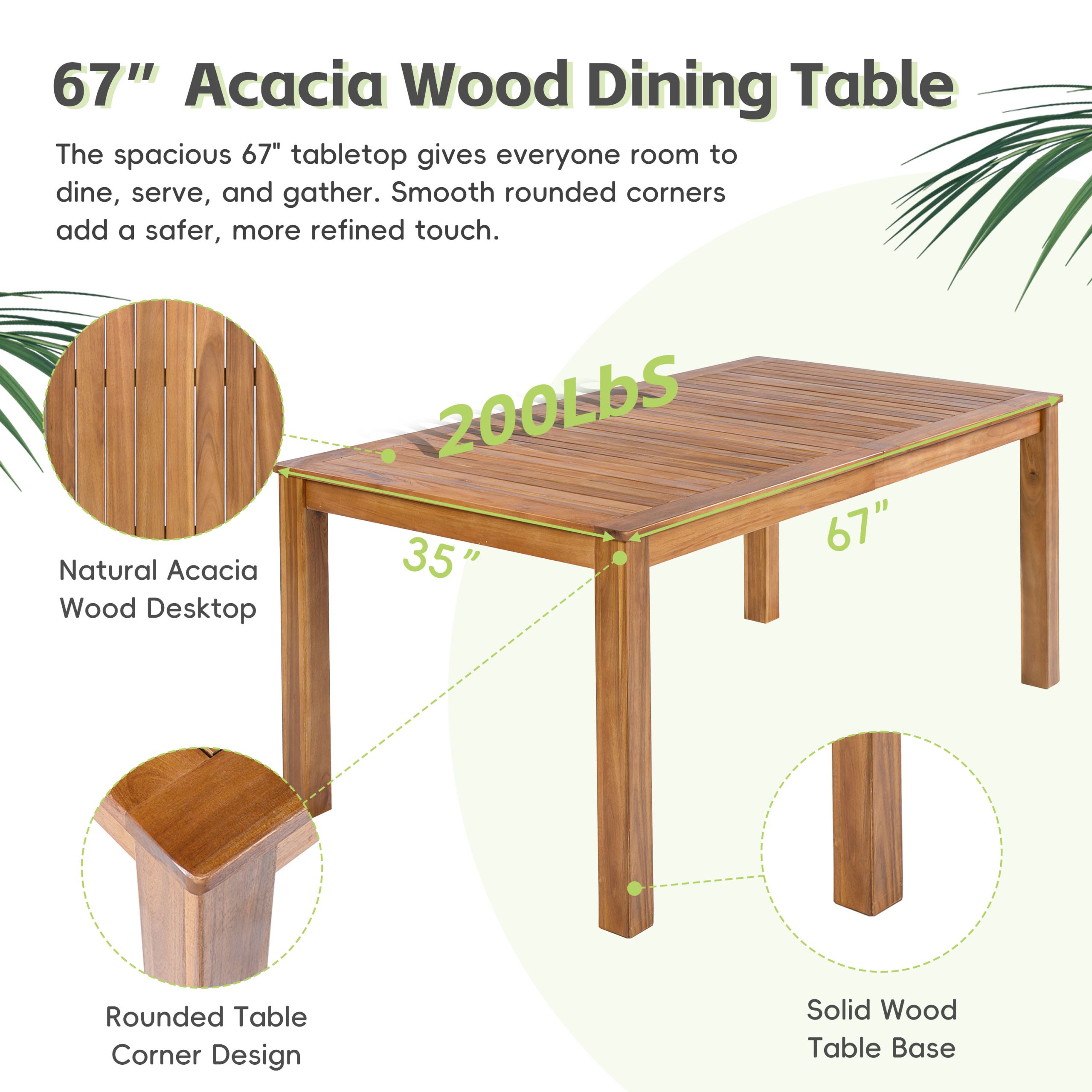TOPMAX Patio Wooden Dining Table, Outdoor 67"L Rectangular Table for Poolside, Backyard, Garden, Indoor/Outdoor, Natural - Image 5