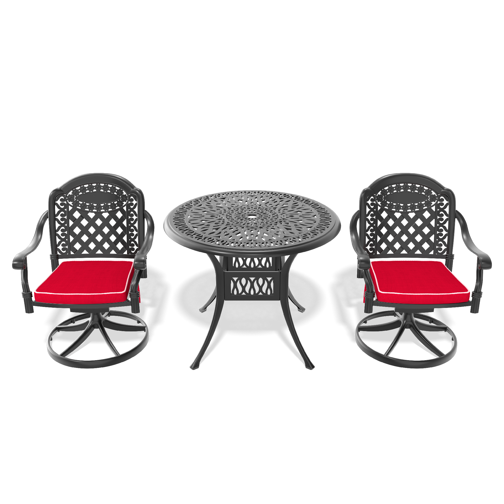3-Piece All-Weather Cast Aluminum Dining Set, Include 2 Swivel Chairs and 35.43" Round Table With Black Frame - Image 3