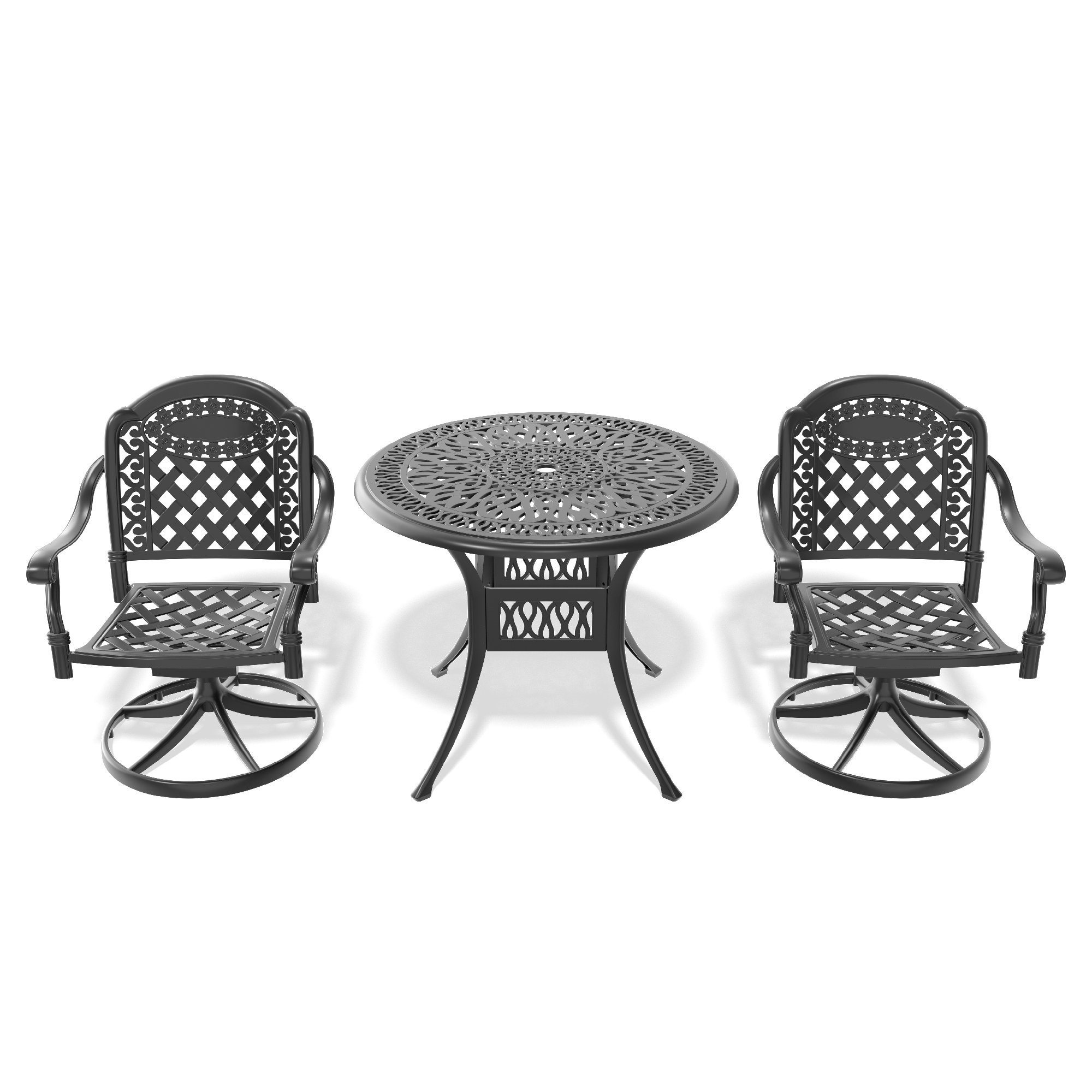 3-Piece All-Weather Cast Aluminum Dining Set, Include 2 Swivel Chairs and 35.43" Round Table With Black Frame - Image 2