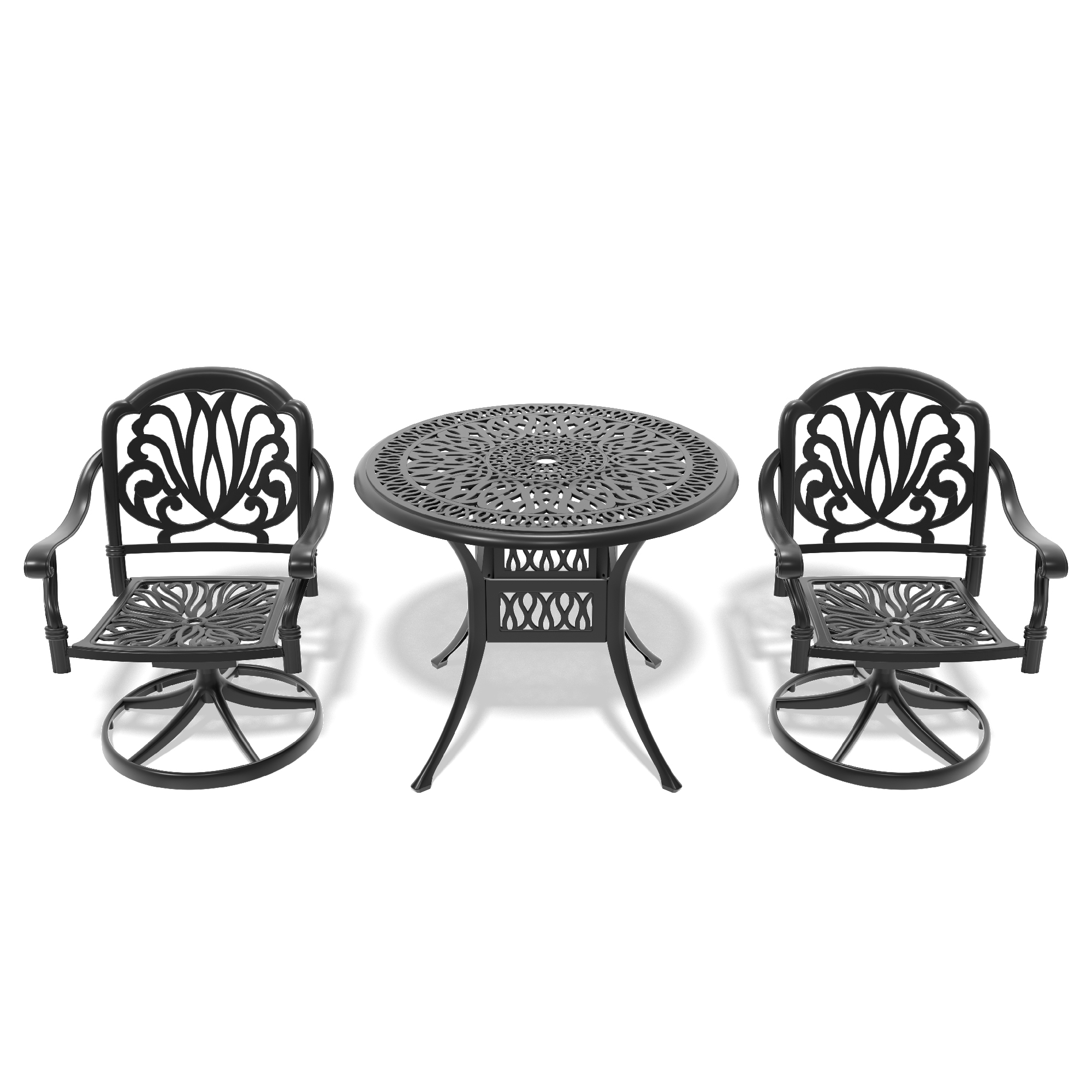 3-Piece All-Weather Cast Aluminum Dining Set, Include 2 Swivel Chairs and 35.43" Round Table With Black Frame - Image 2